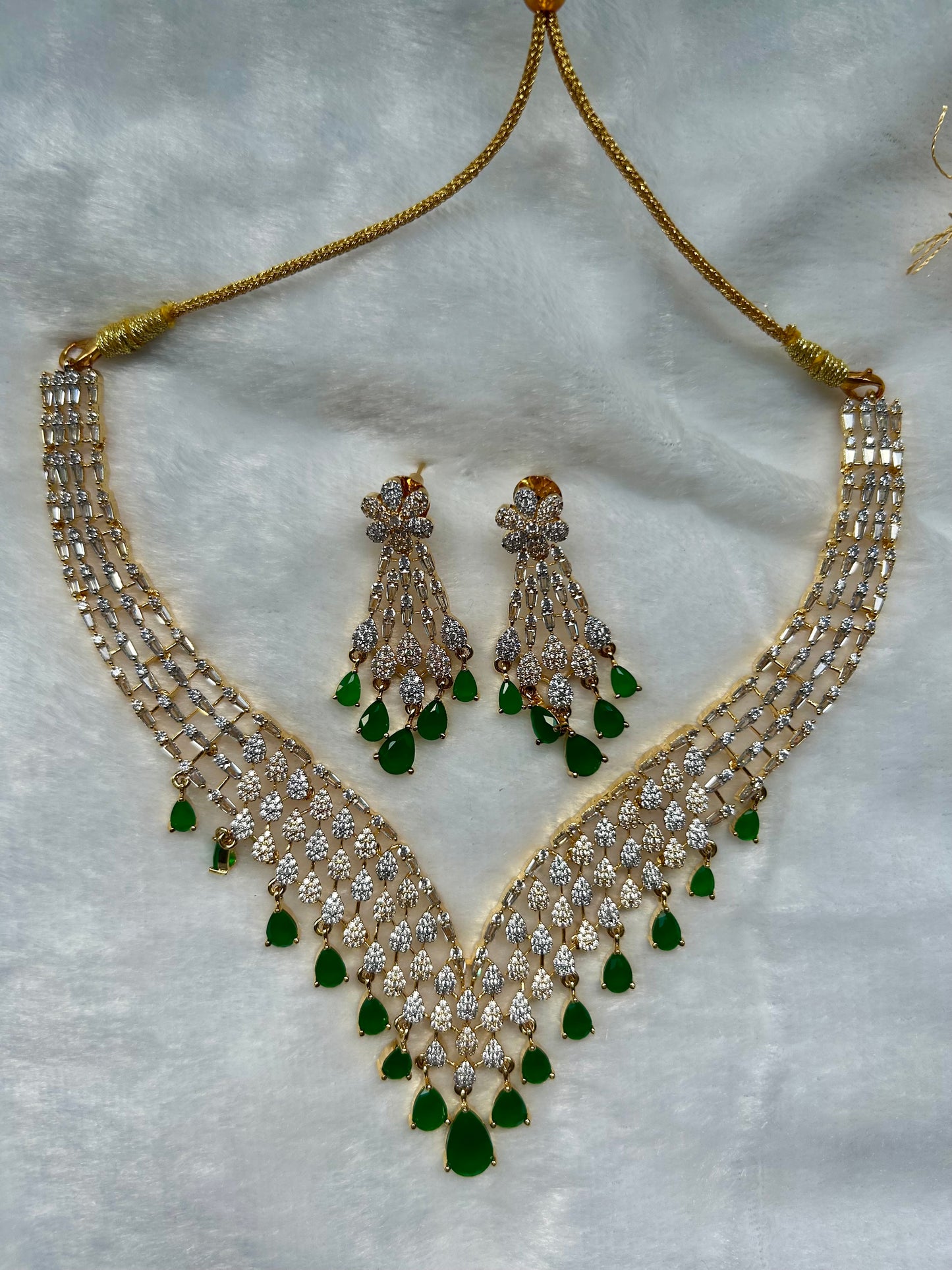 AD Emerald Green Ruby Necklace Set
