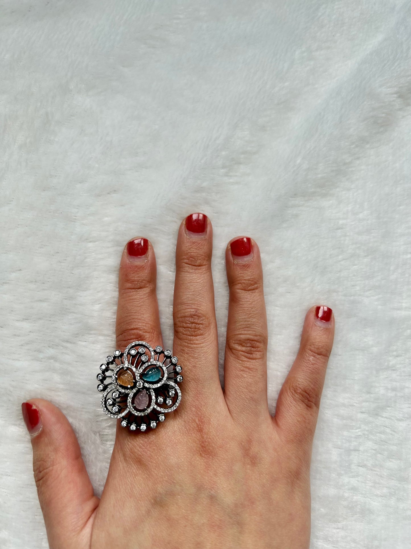 AD Multi Flower Oxidized Ring