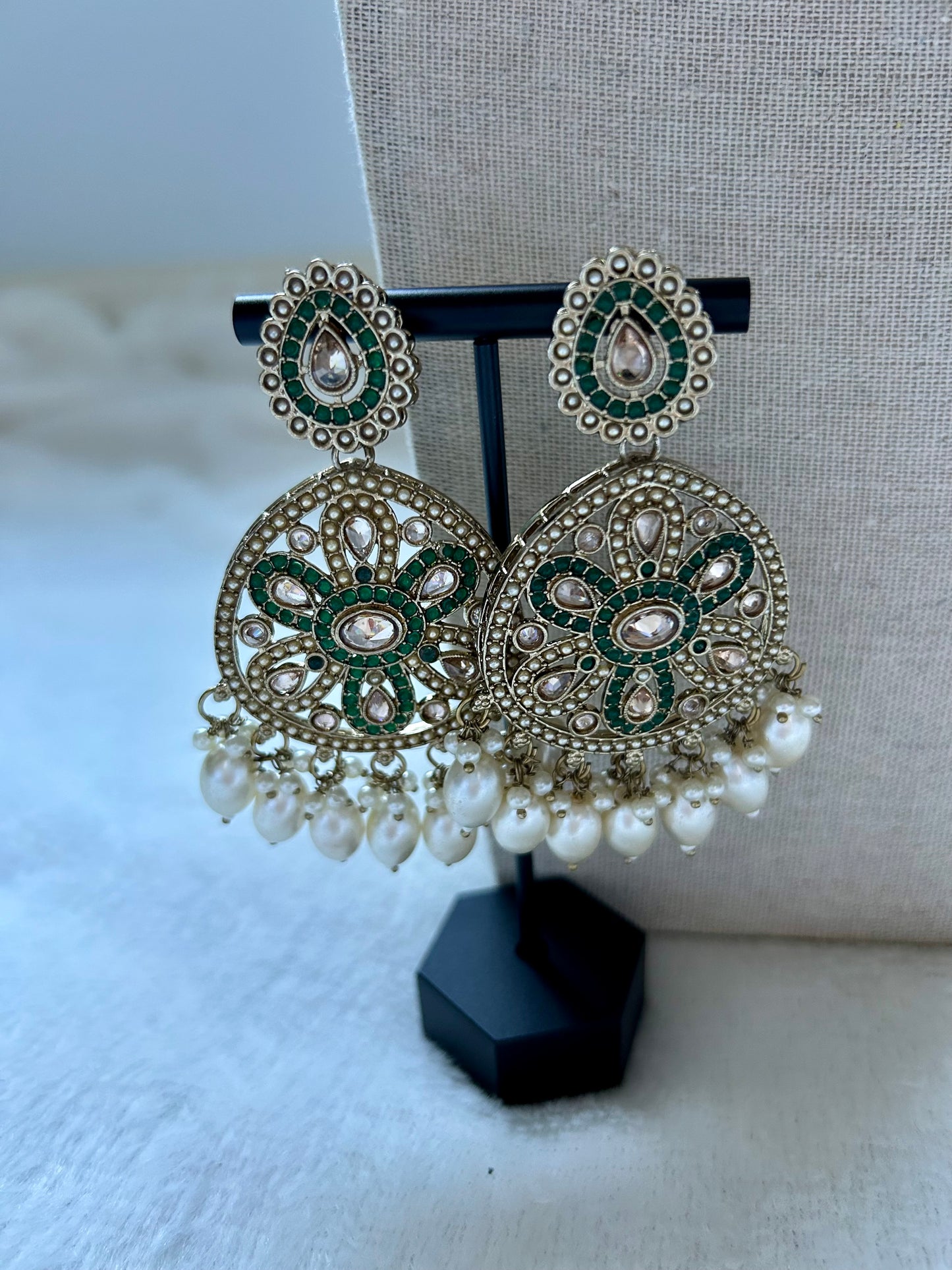 Pakistani Inspired Emerald Green & White Choker Set