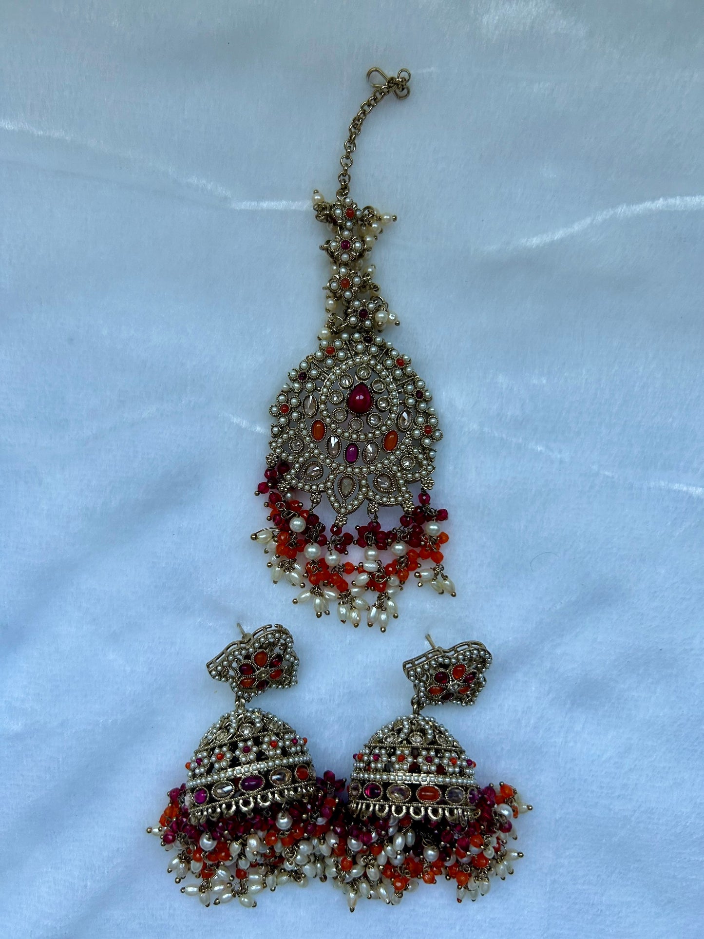 Orange & Red Polki Tikka Set