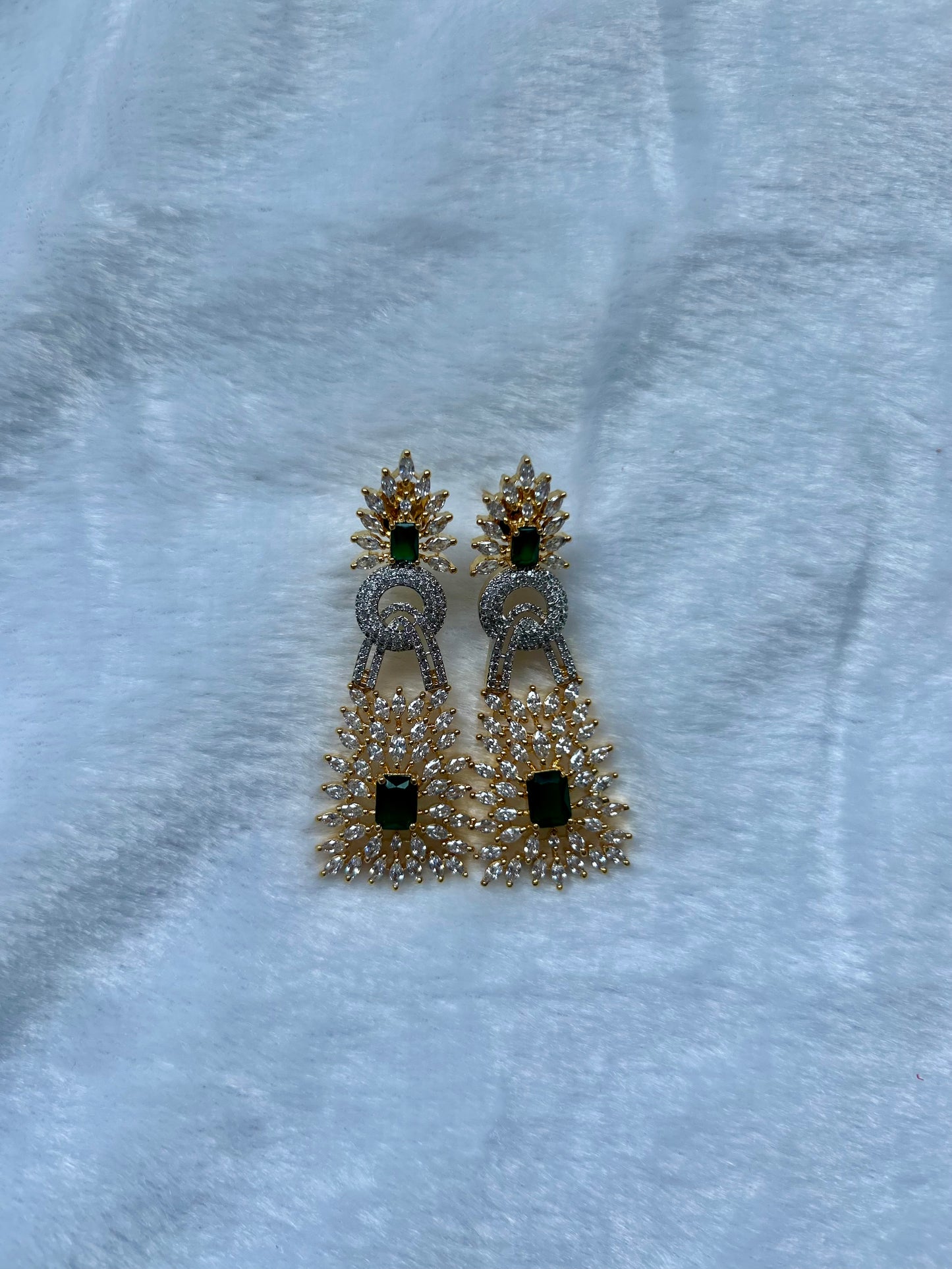 Dual Toned Emerald Green AD Earrings