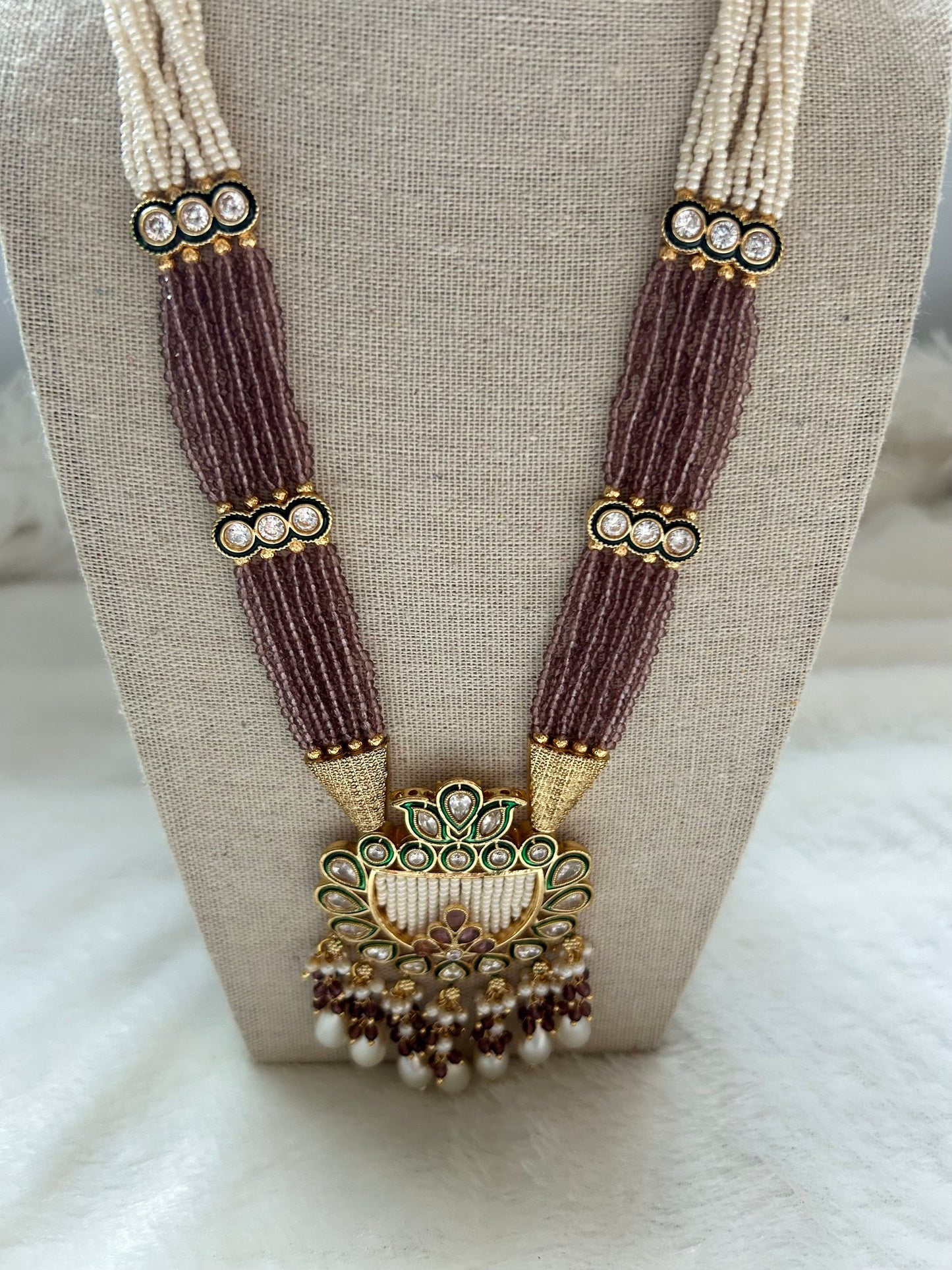 Purple Long Mala Kundan Set