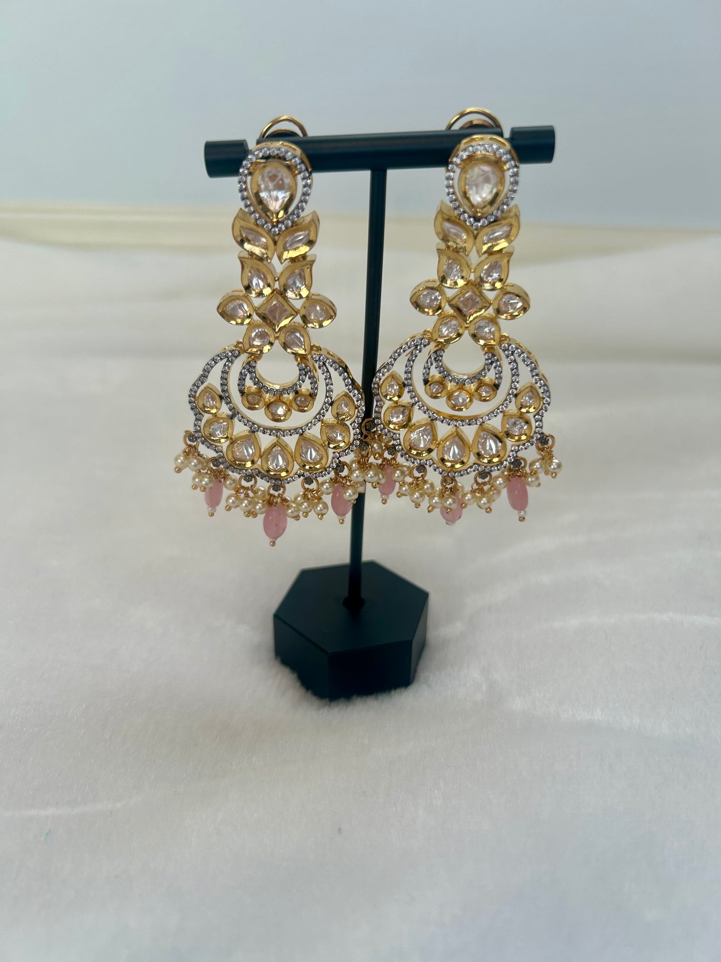 Light Pink Moissanite Kundan Earrings