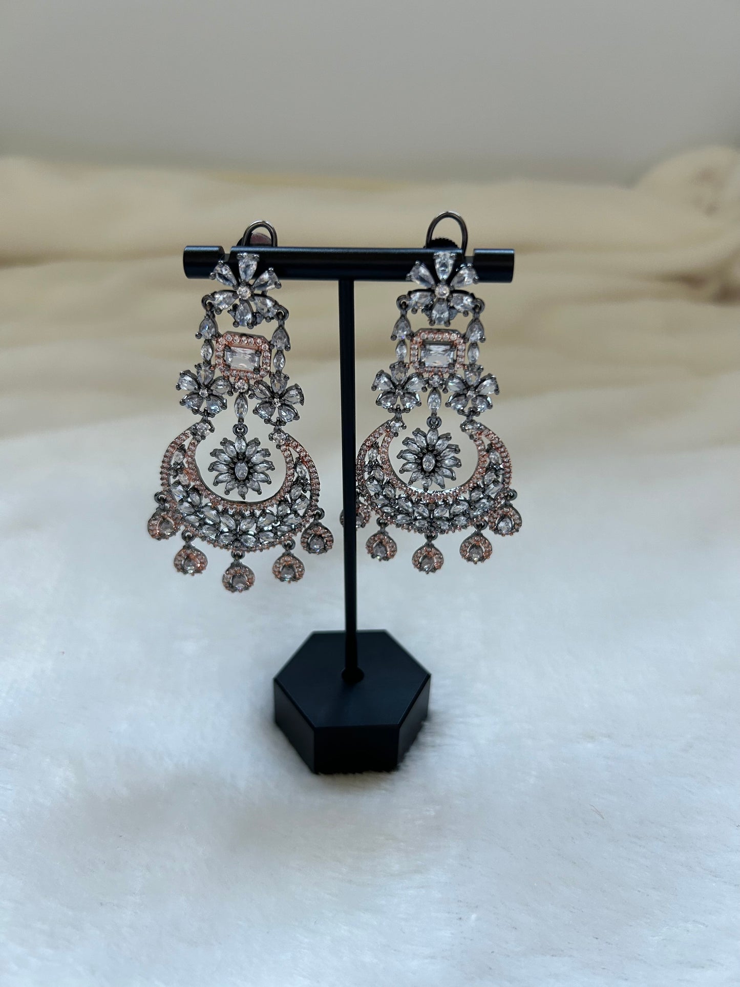 Oxidized & Rose Gold AD Earrings