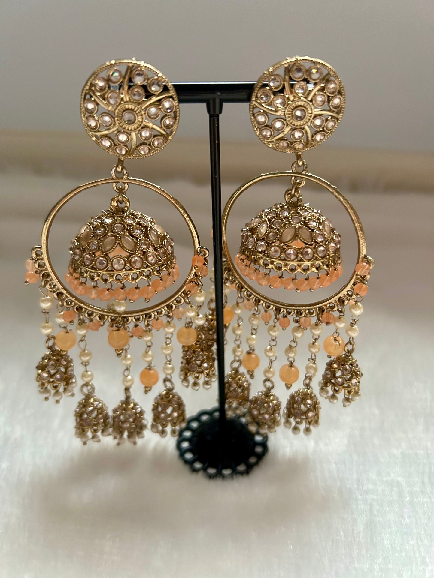 Peach Polki Chandbali Earrings