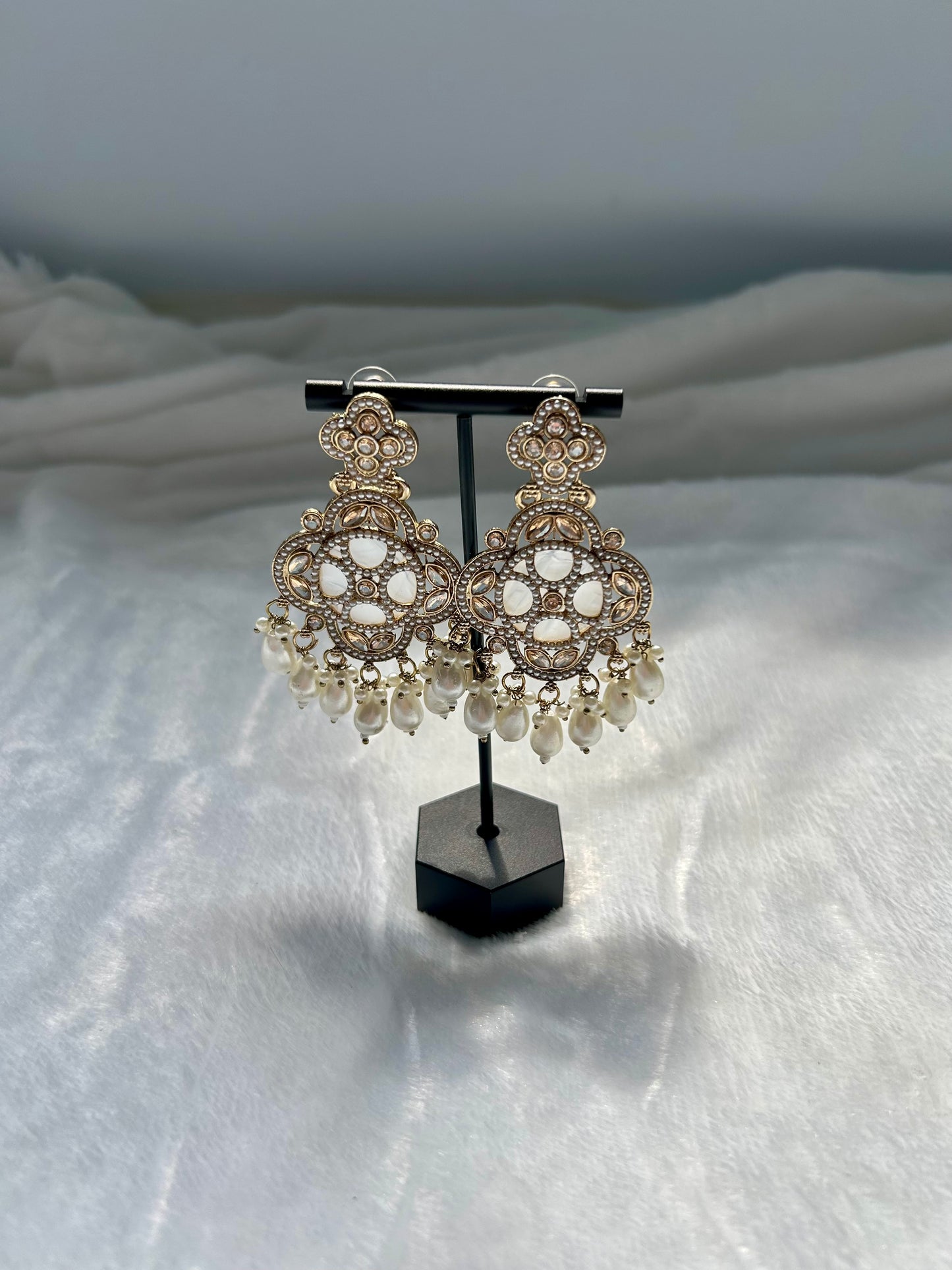 White Polki Earrings