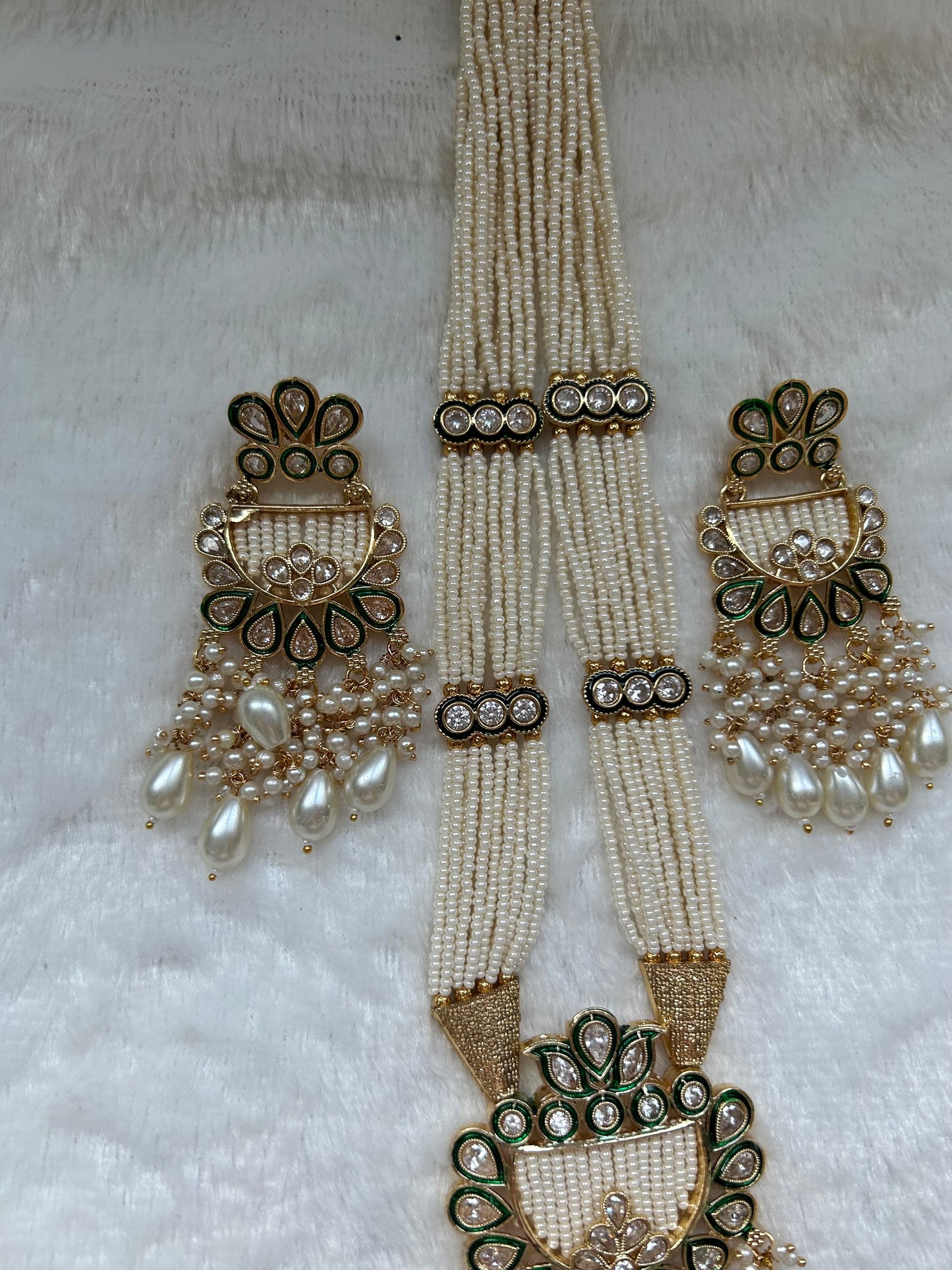 White Long Mala Kundan Set