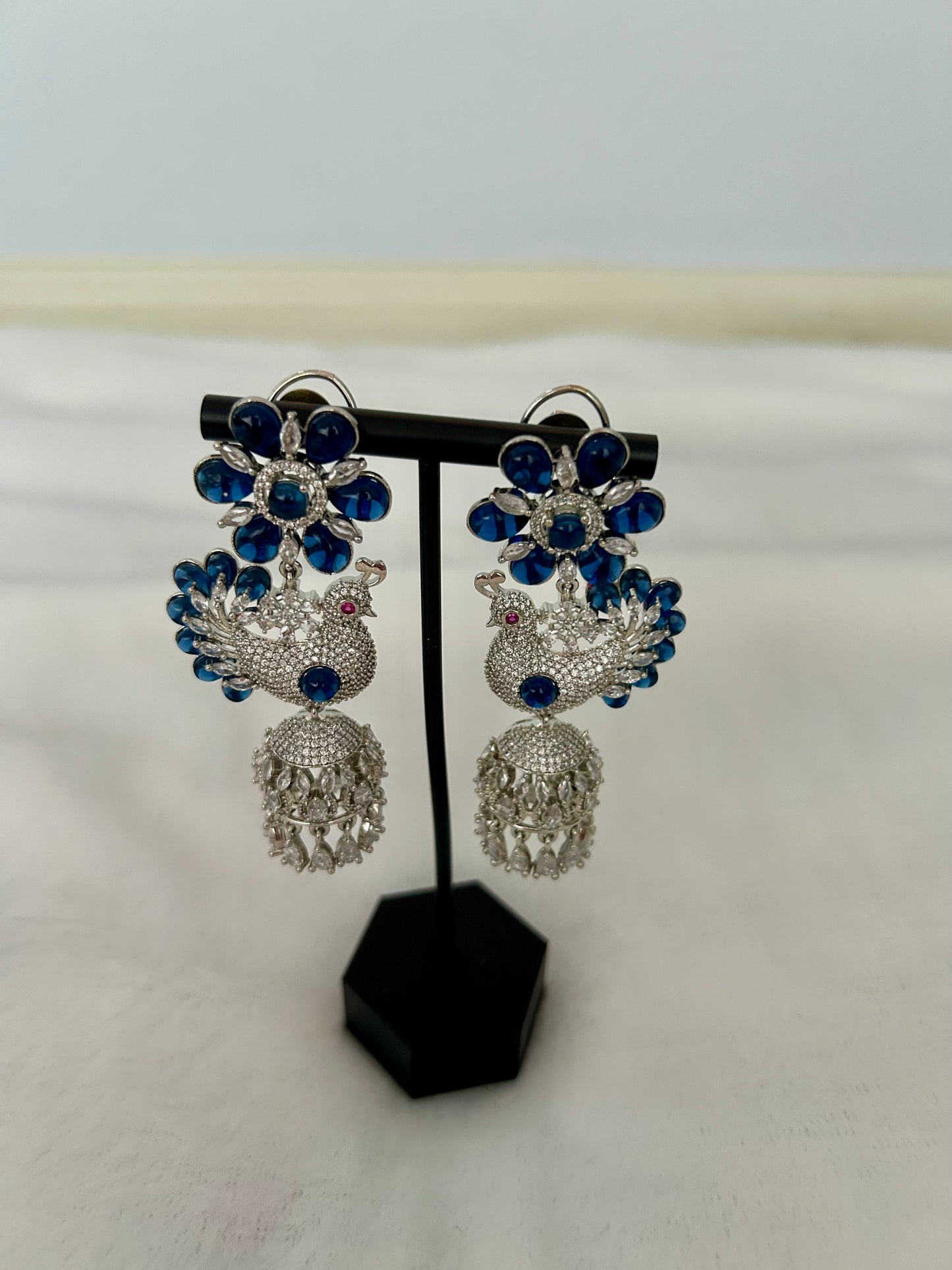 AD Navy Blue Jhumki Earrings