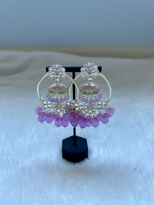 2 in 1 Light Purple Kundan Waliyaan Jhumka Earrings