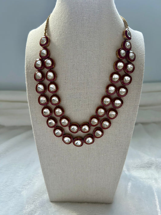 Uncut Kundan Red Layered Set