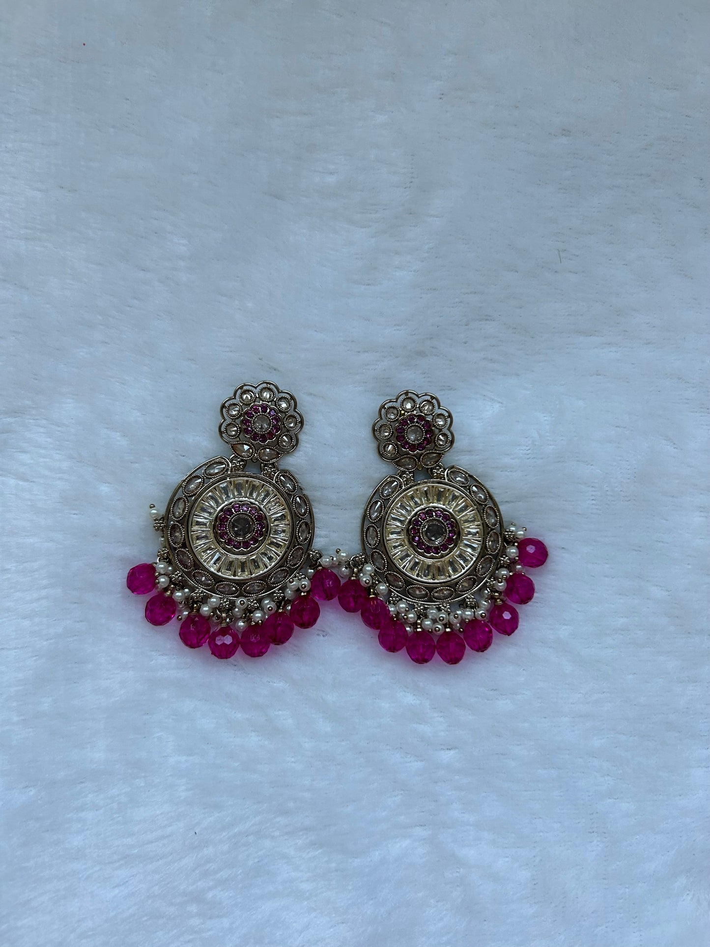 Hot Pink Polki Earrings