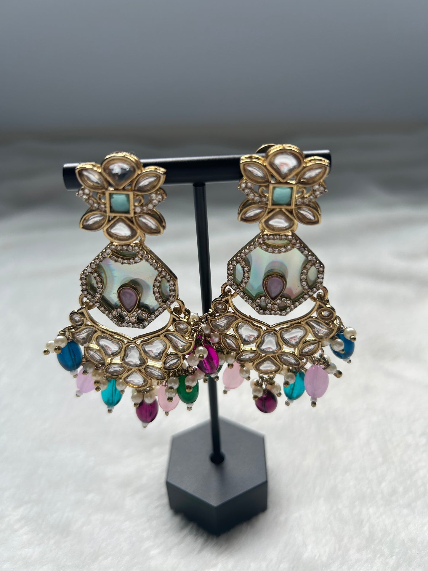 Multi Fusion Kundan Earrings