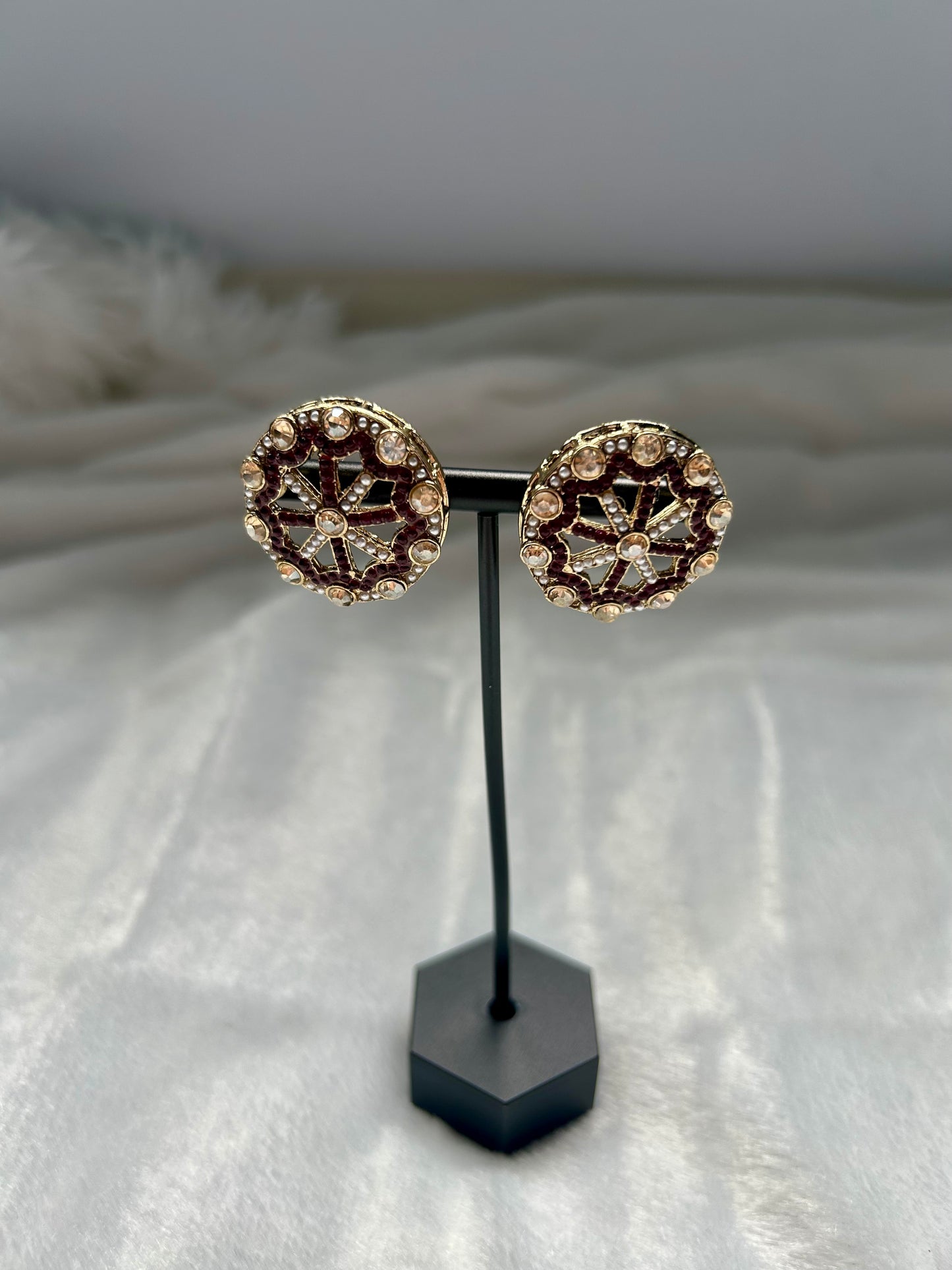 Dark Red Polki Studs