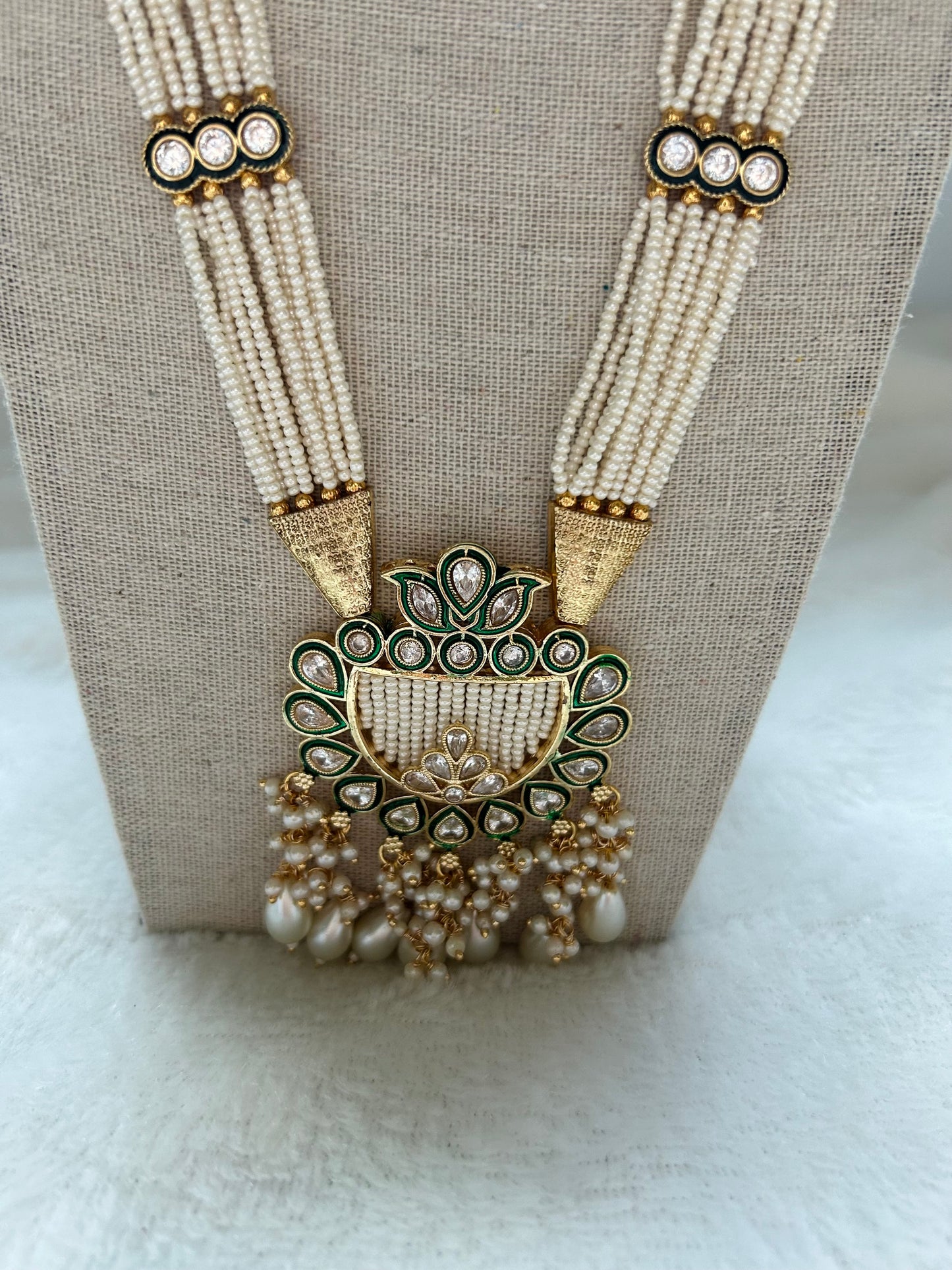 White Long Mala Kundan Set