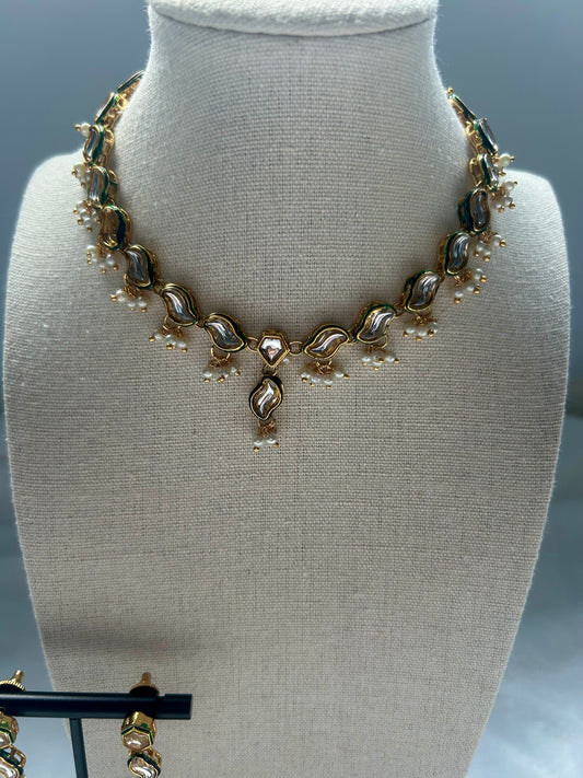 Emerald Green Kundan Enamel Choker Set