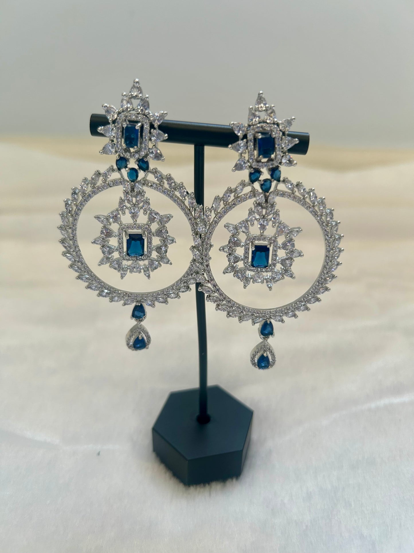AD Royal Blue Chandbali Earrings