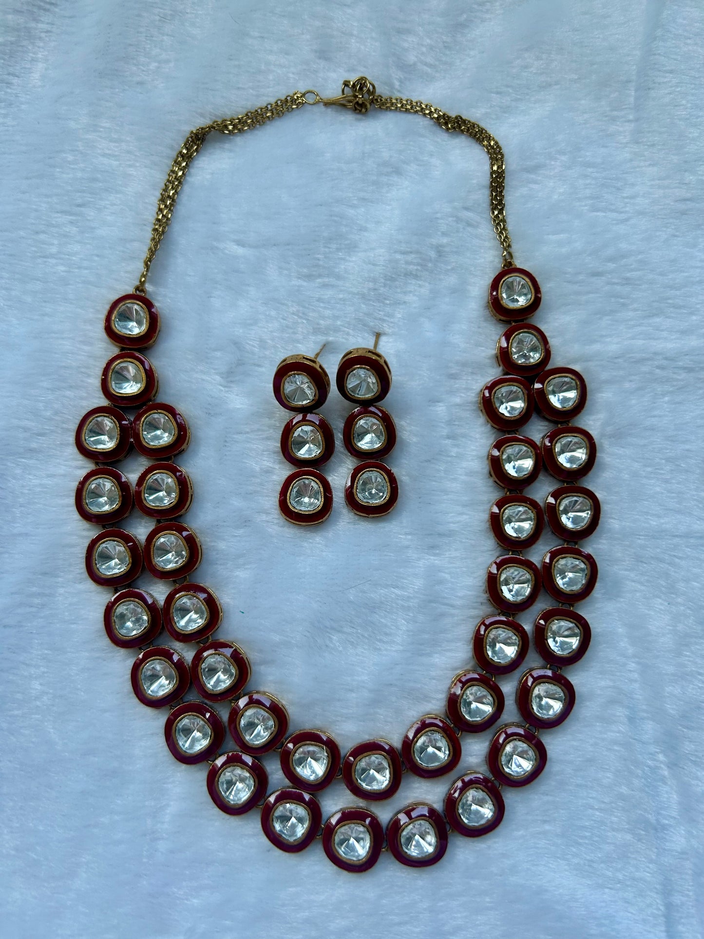 Uncut Kundan Red Layered Set