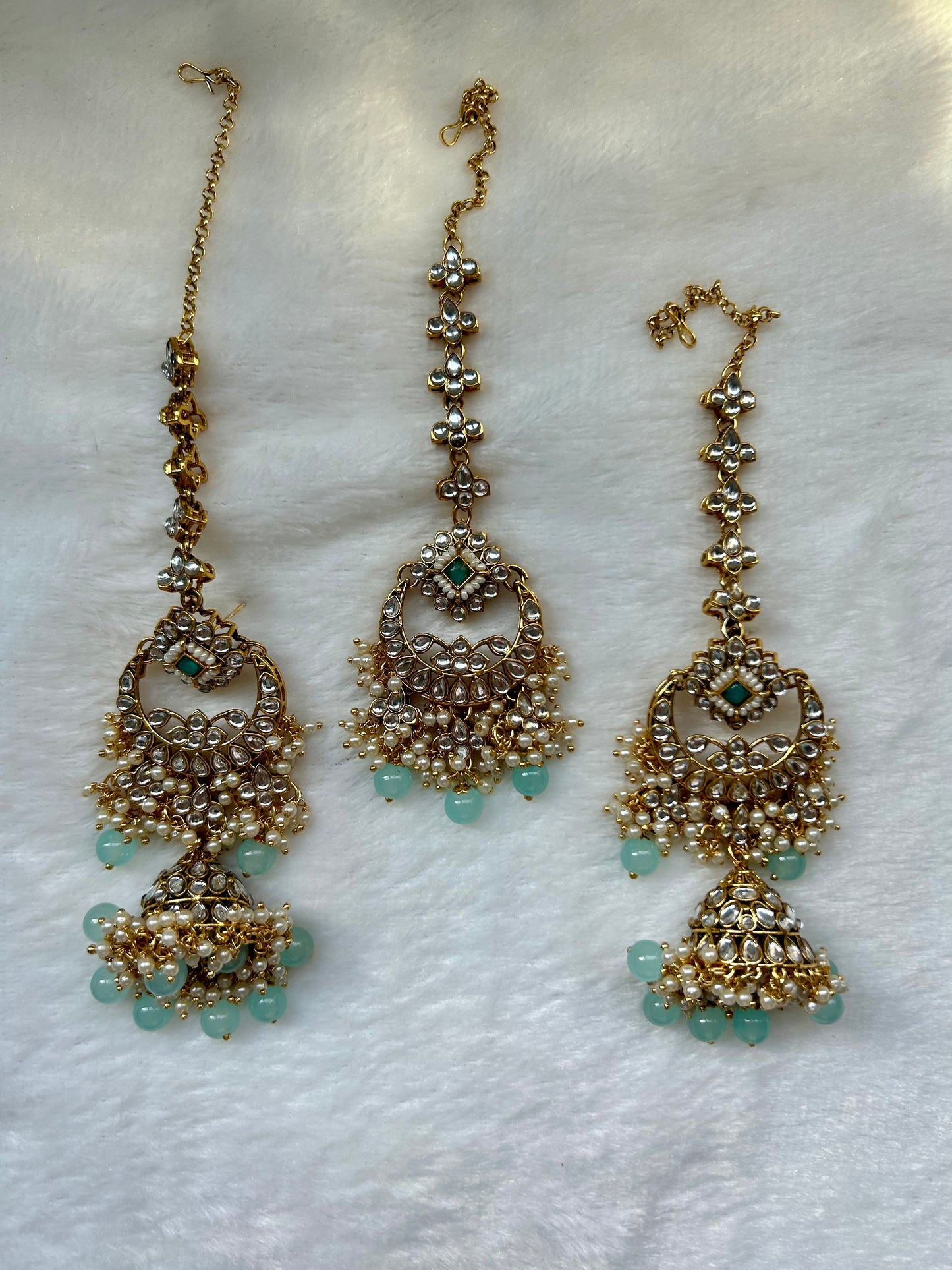 Mint Blue Kundan Tikka Set