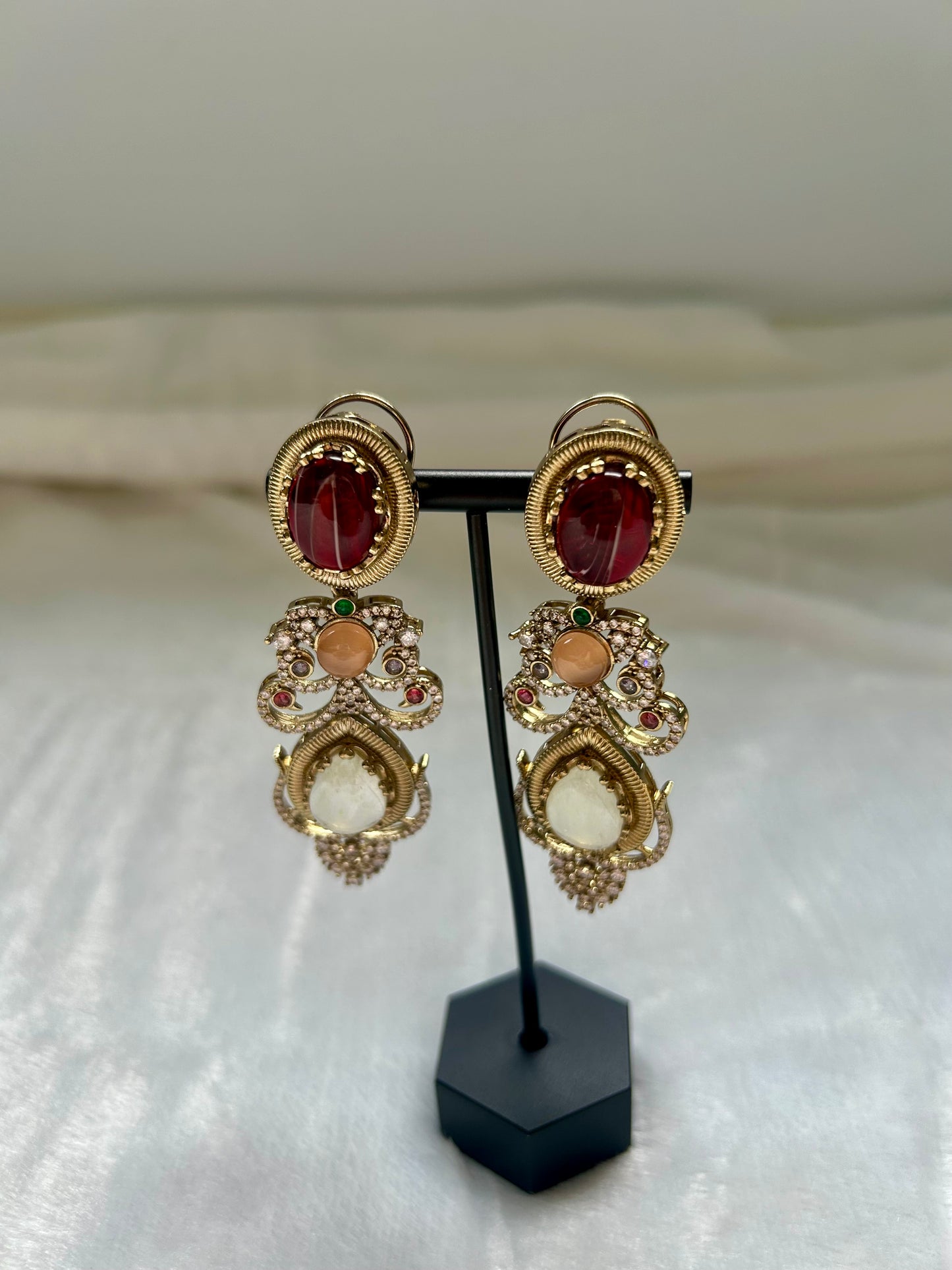 LUXE Red & White Marble Doublet Earrings