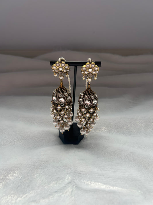 White Moissanite Kundan Sahara Jhumki Earrings