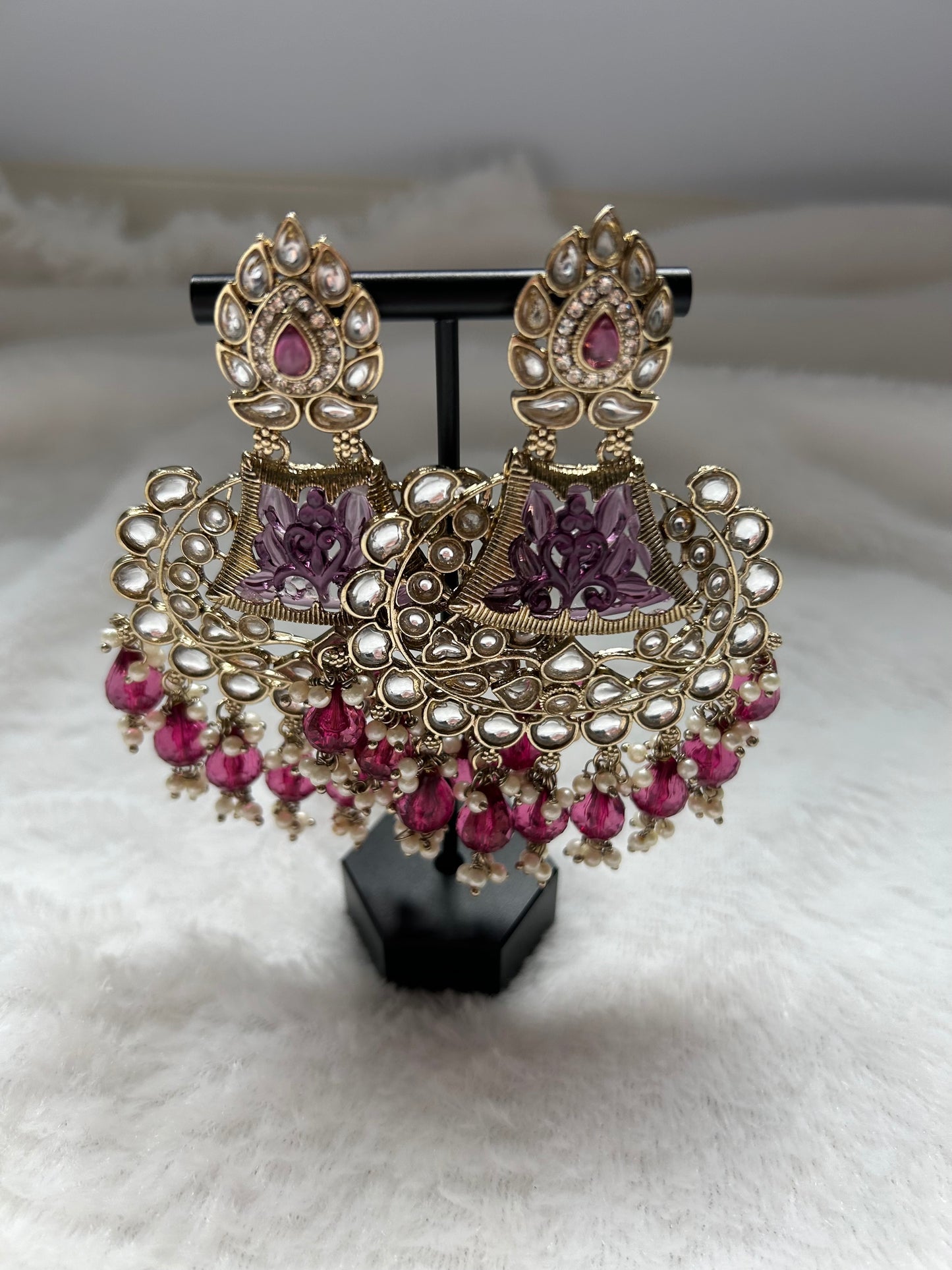 Purple Kundan Earrings