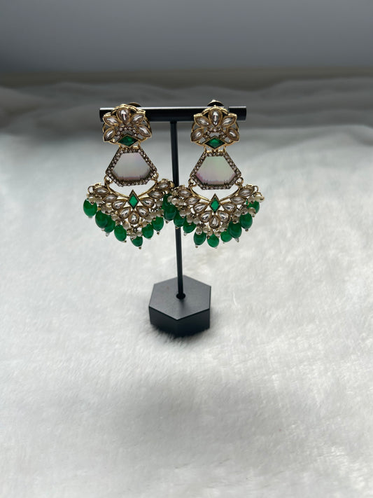 Emerald Green Fusion Kundan Earrings