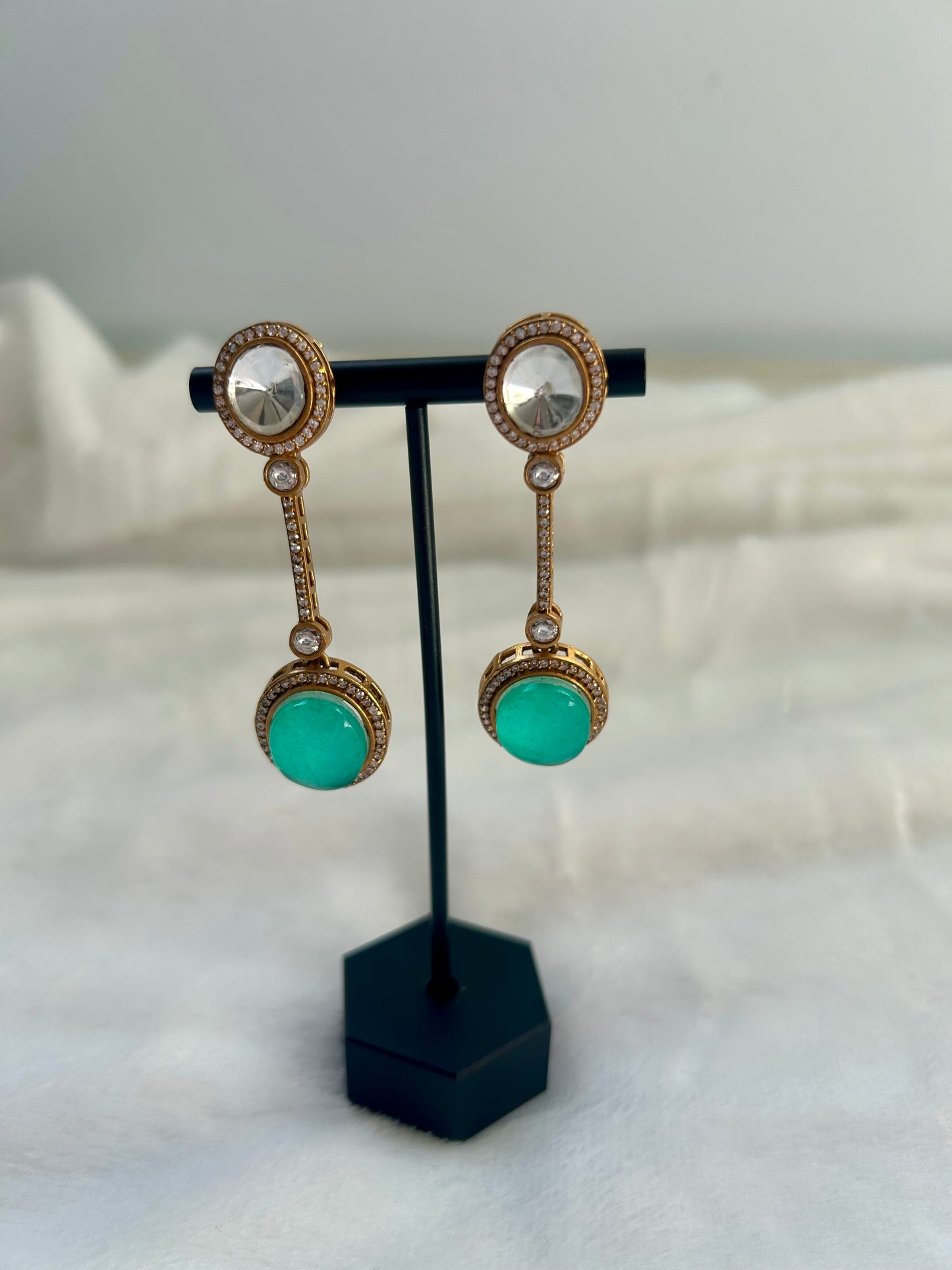 Sea Green Moissanite Kundan & Doublet Earrings