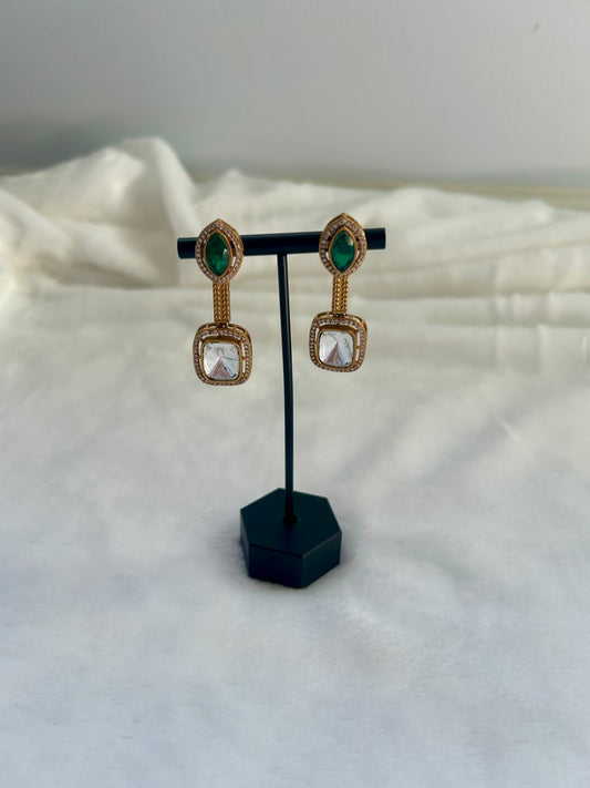 Emerald Green Moissanite Kundan Earrings