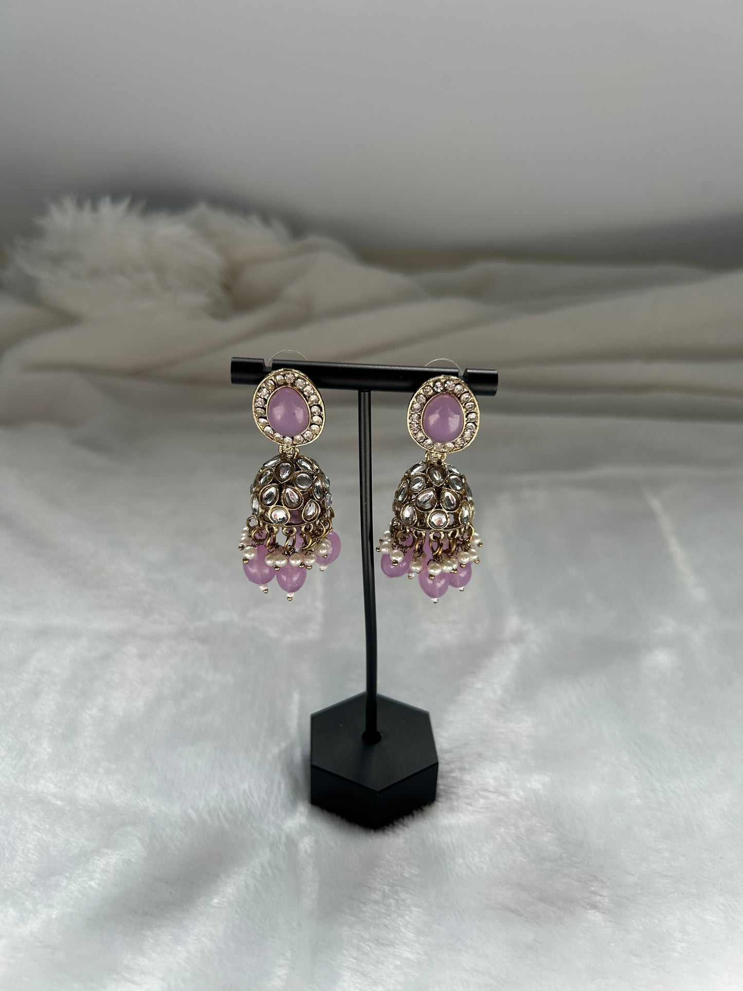 Light Purple Kundan Jhumki Earrings
