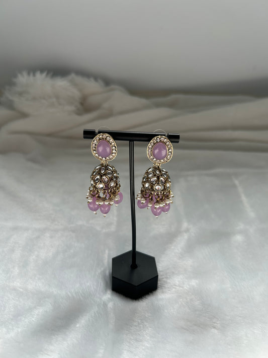 Light Purple Kundan Jhumki Earrings