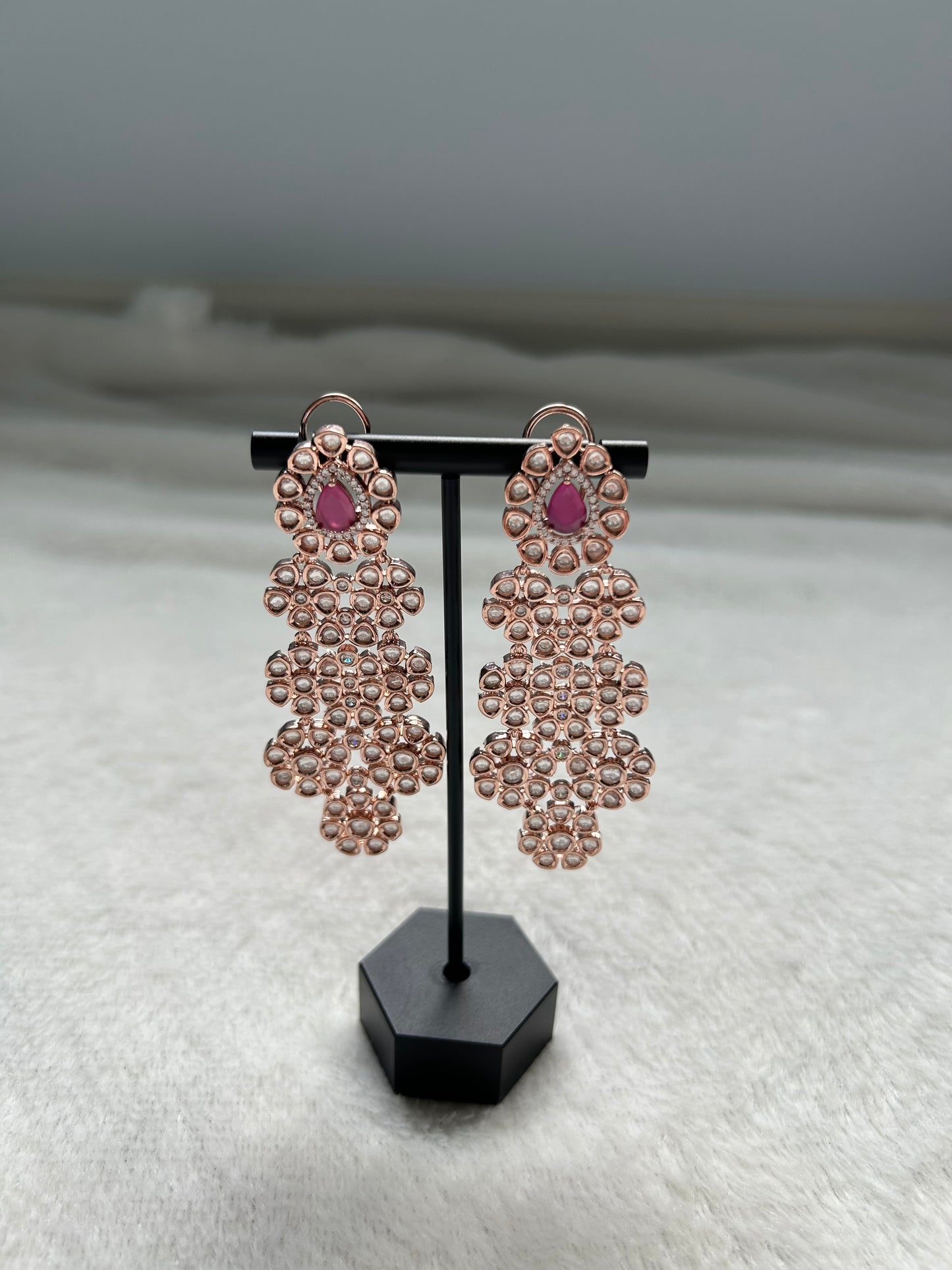 Red Uncut Kundan Earrings