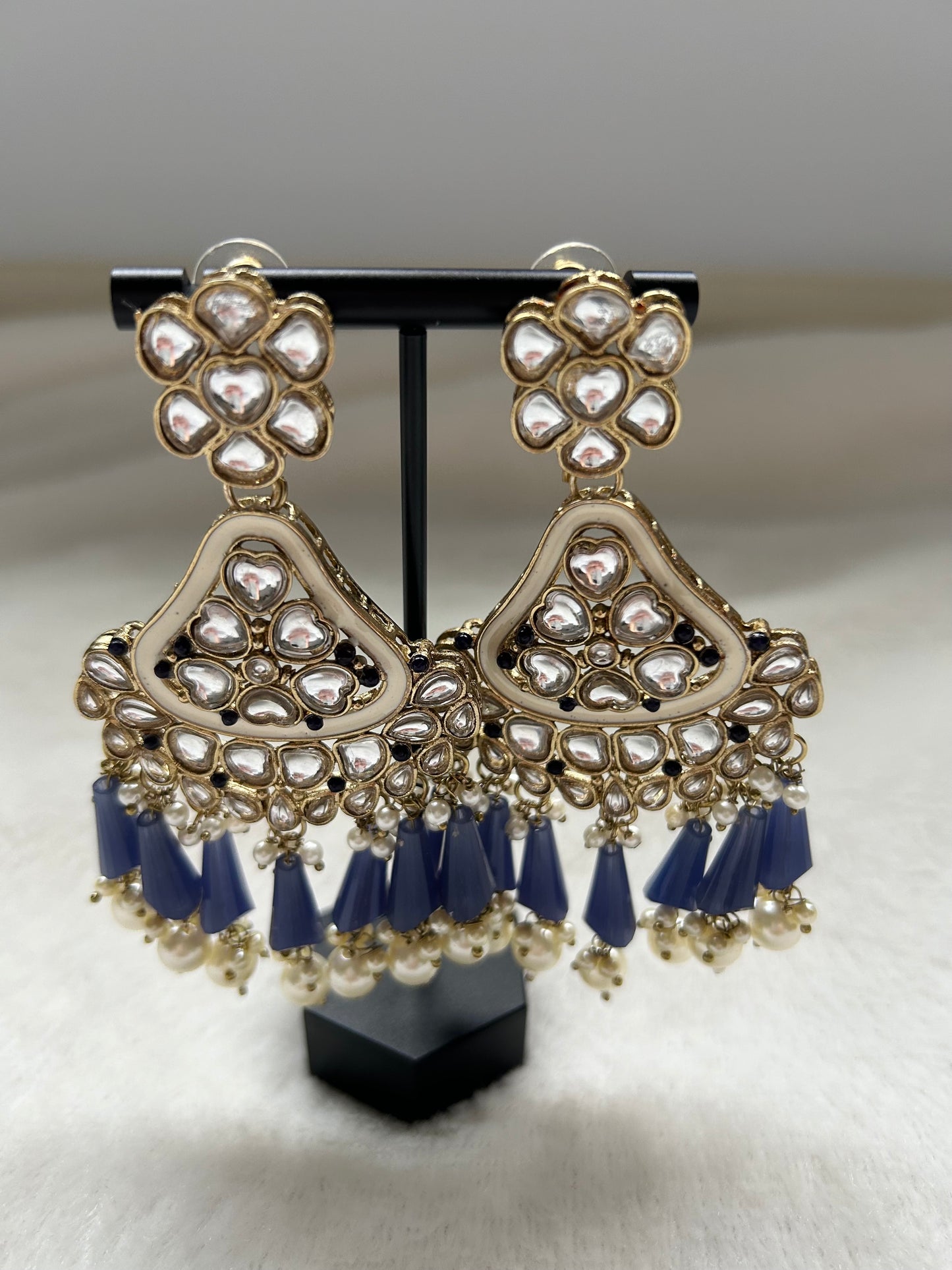 Grey Blue Kundan Earrings