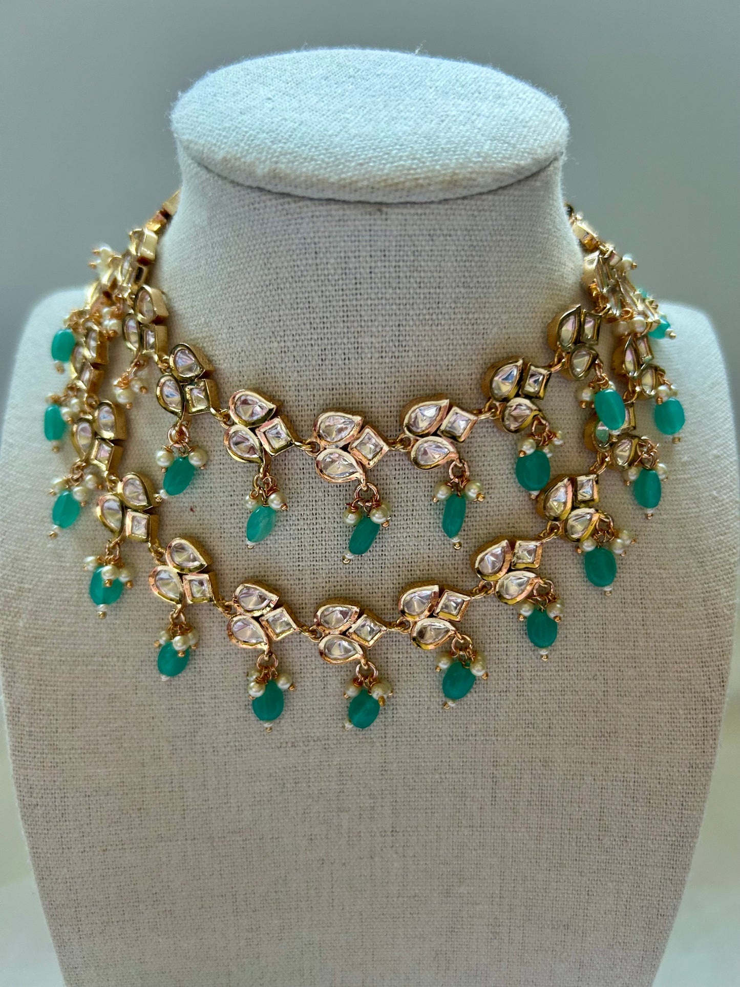 Teal Tyaani Kundan 2 Layered Necklace Set