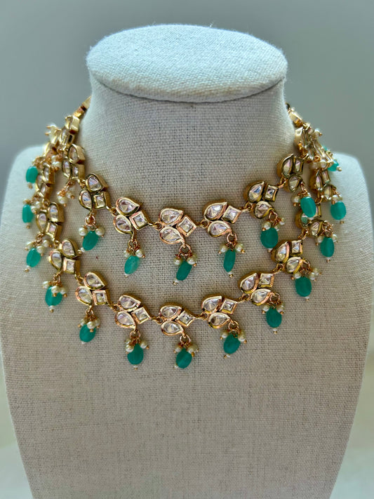Teal Tyaani Kundan 2 Layered Necklace Set