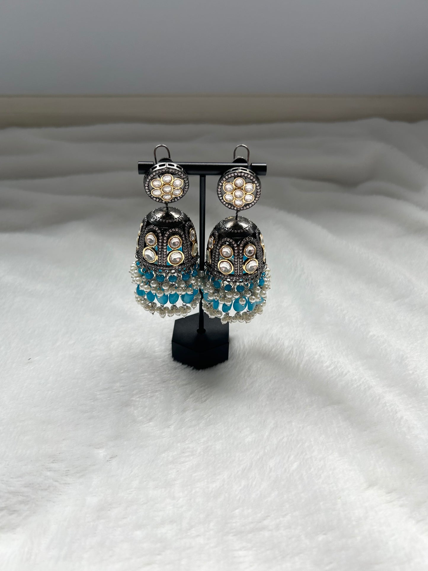 Oversized Blue Jhumki Earrings