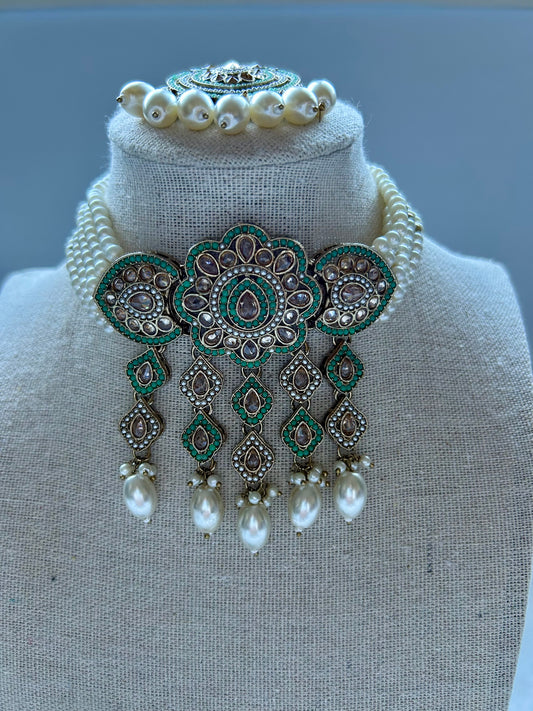 Pakistani Inspired Pista Green Choker Set