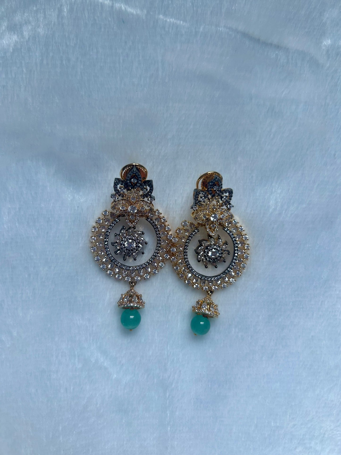Teal AD Dual Toned Earrings