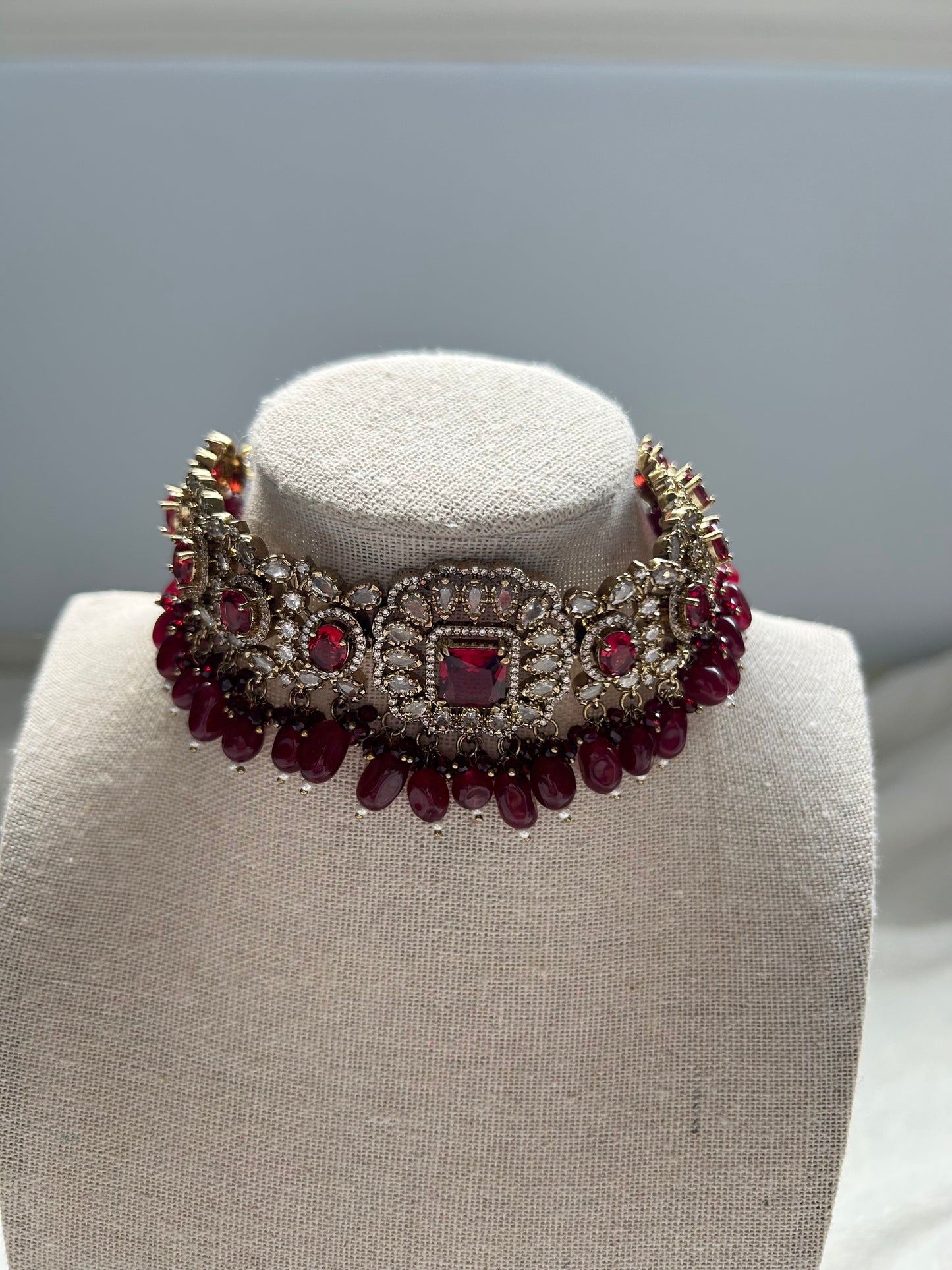 Maroon Polki Choker Set