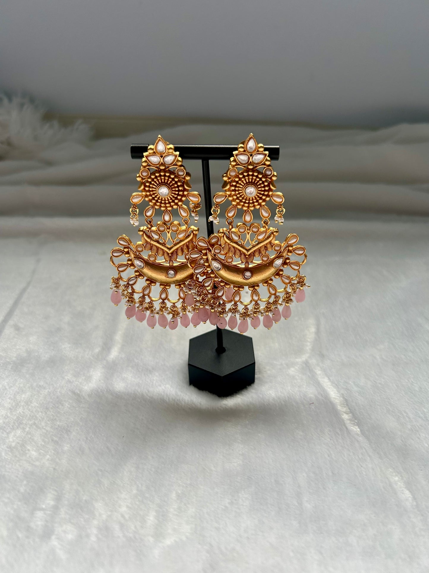 Oversized Pink Gold Crafted Earrings