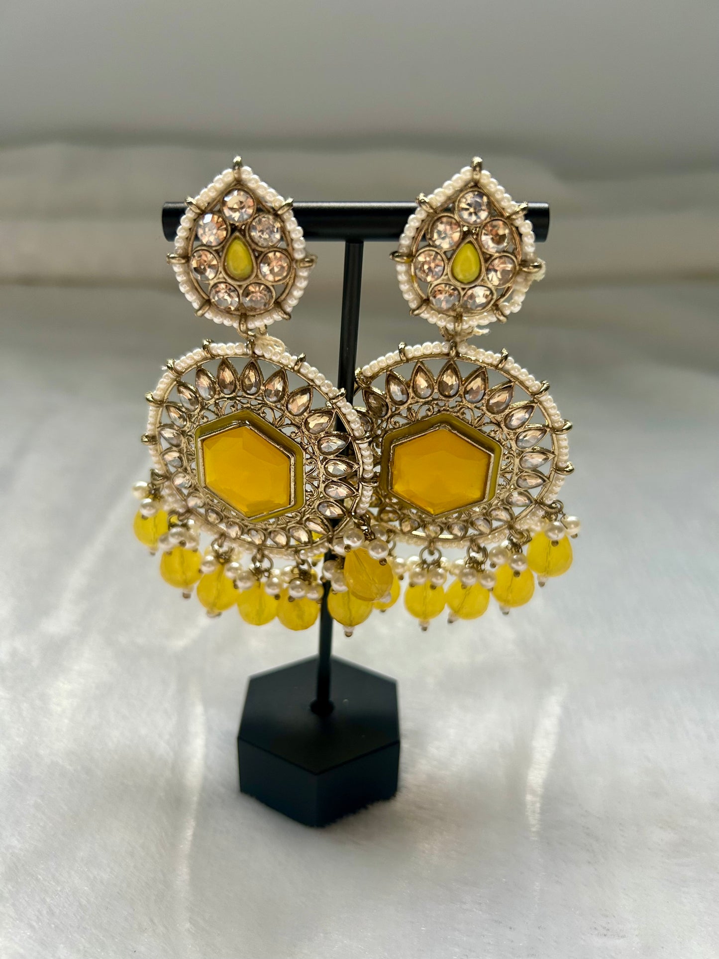 Yellow Kundan Earrings