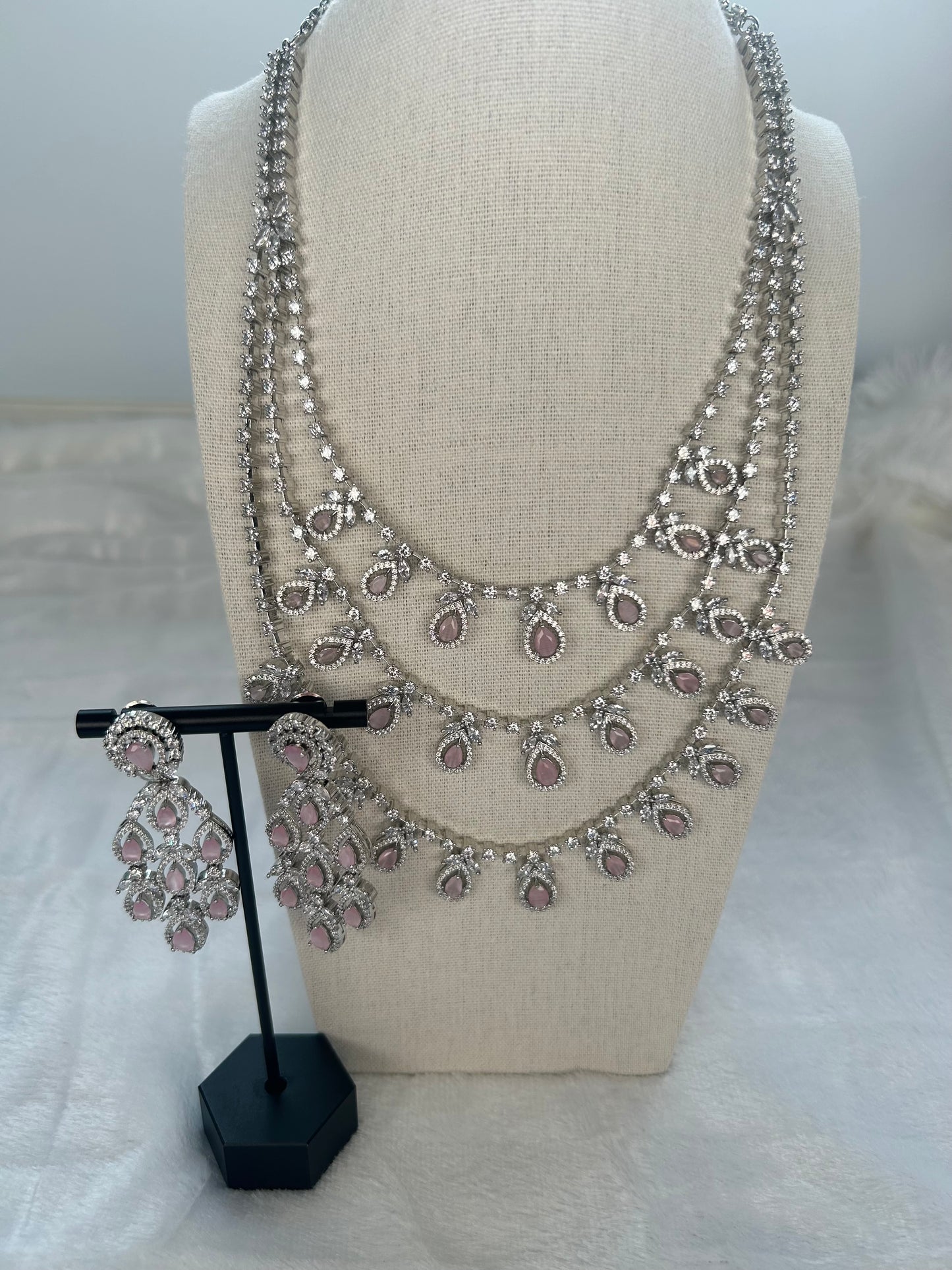 AD Pink 3 Layered Necklace Set