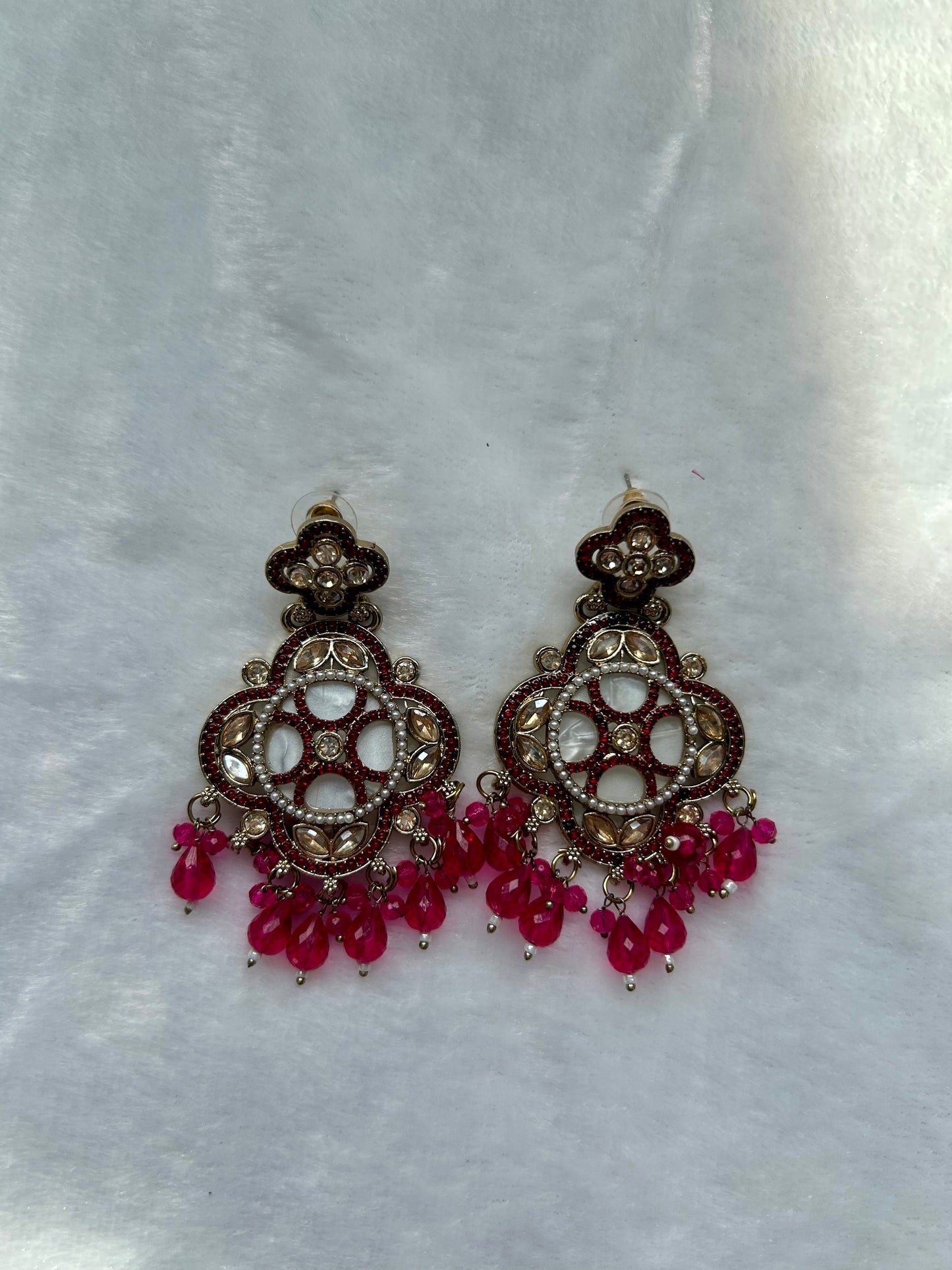 Dark Pink Polki Earrings