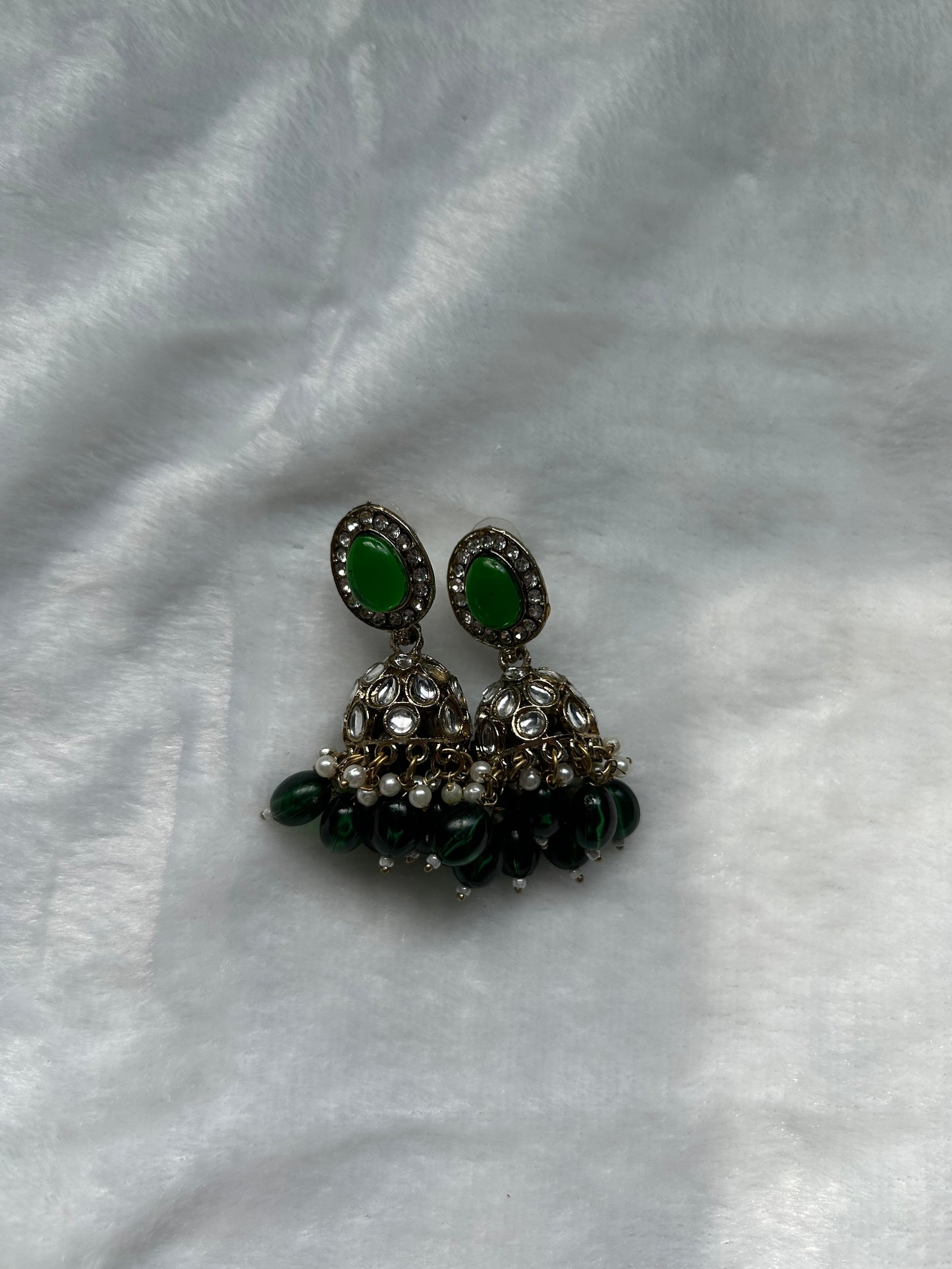 Emerald Green Kundan Jhumki Earrings