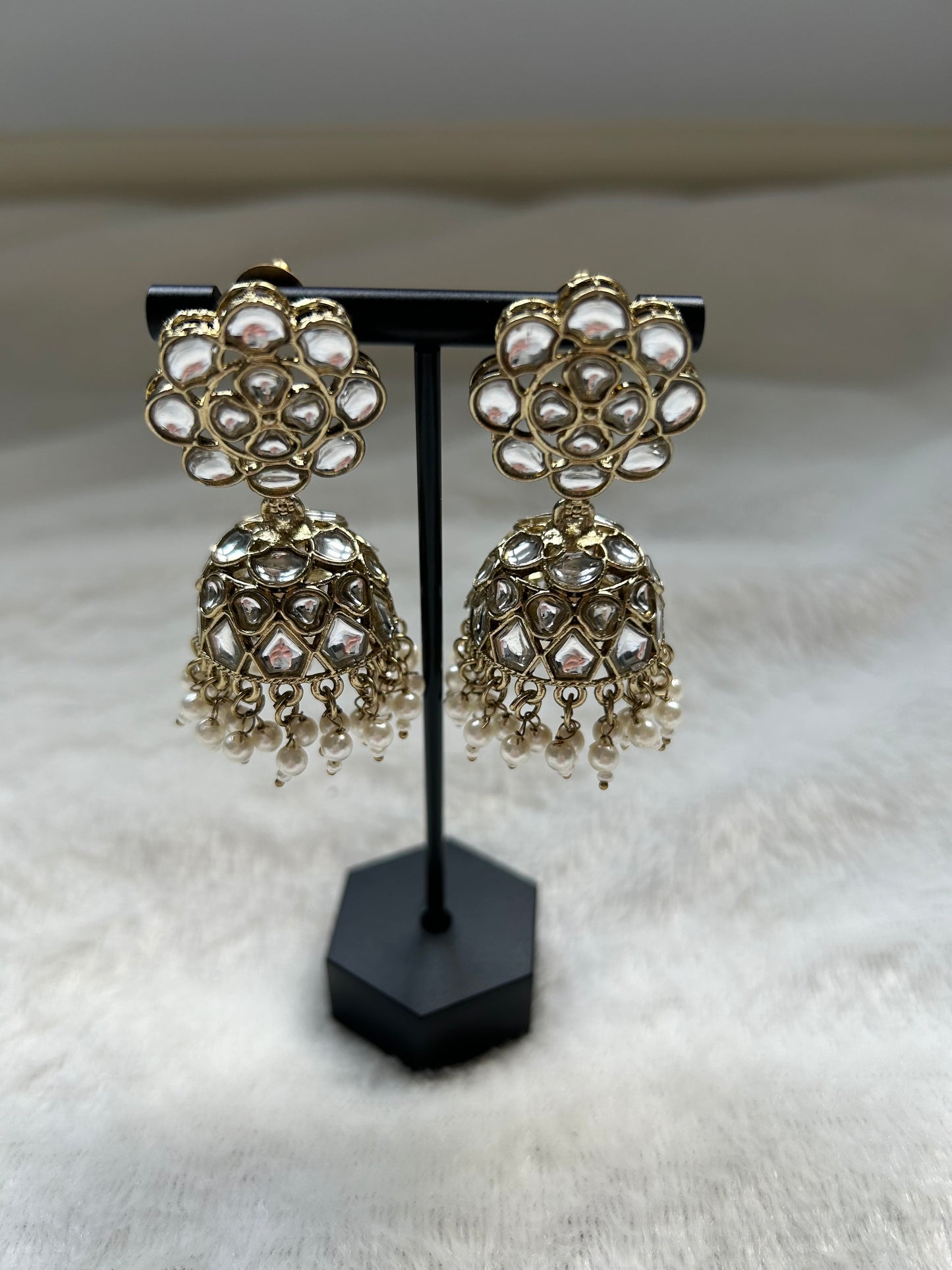 White Kundan Jhumka Earrings