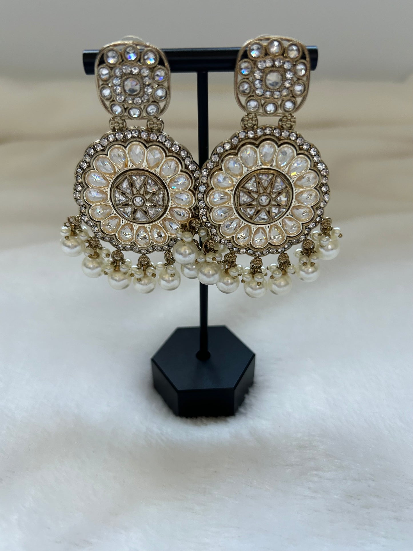 White Polki Earrings