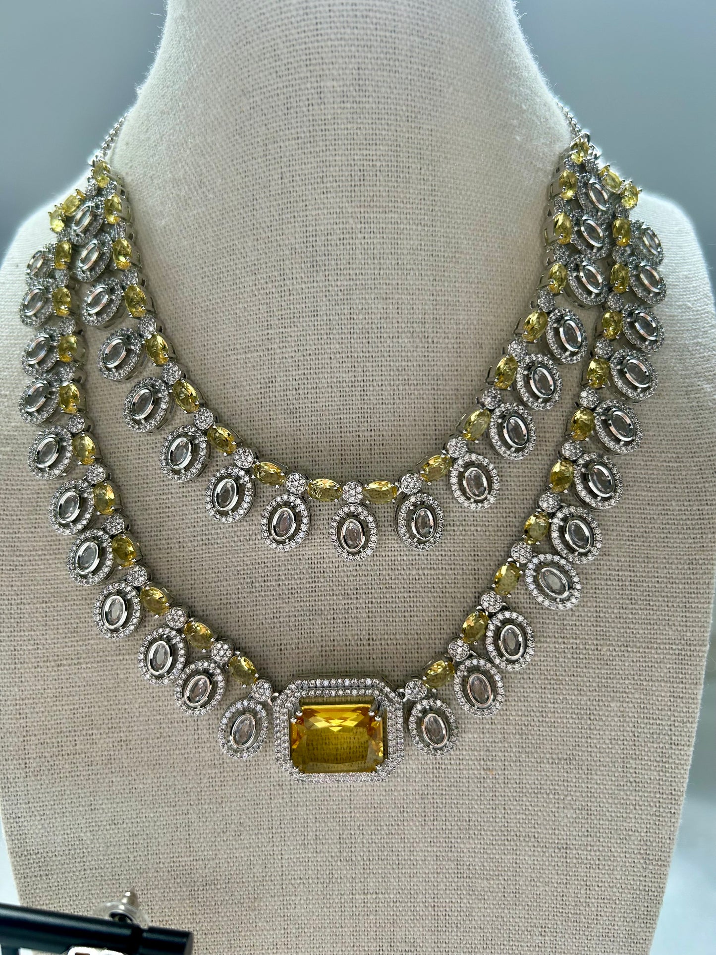 Yellow AD Layered Necklace Set