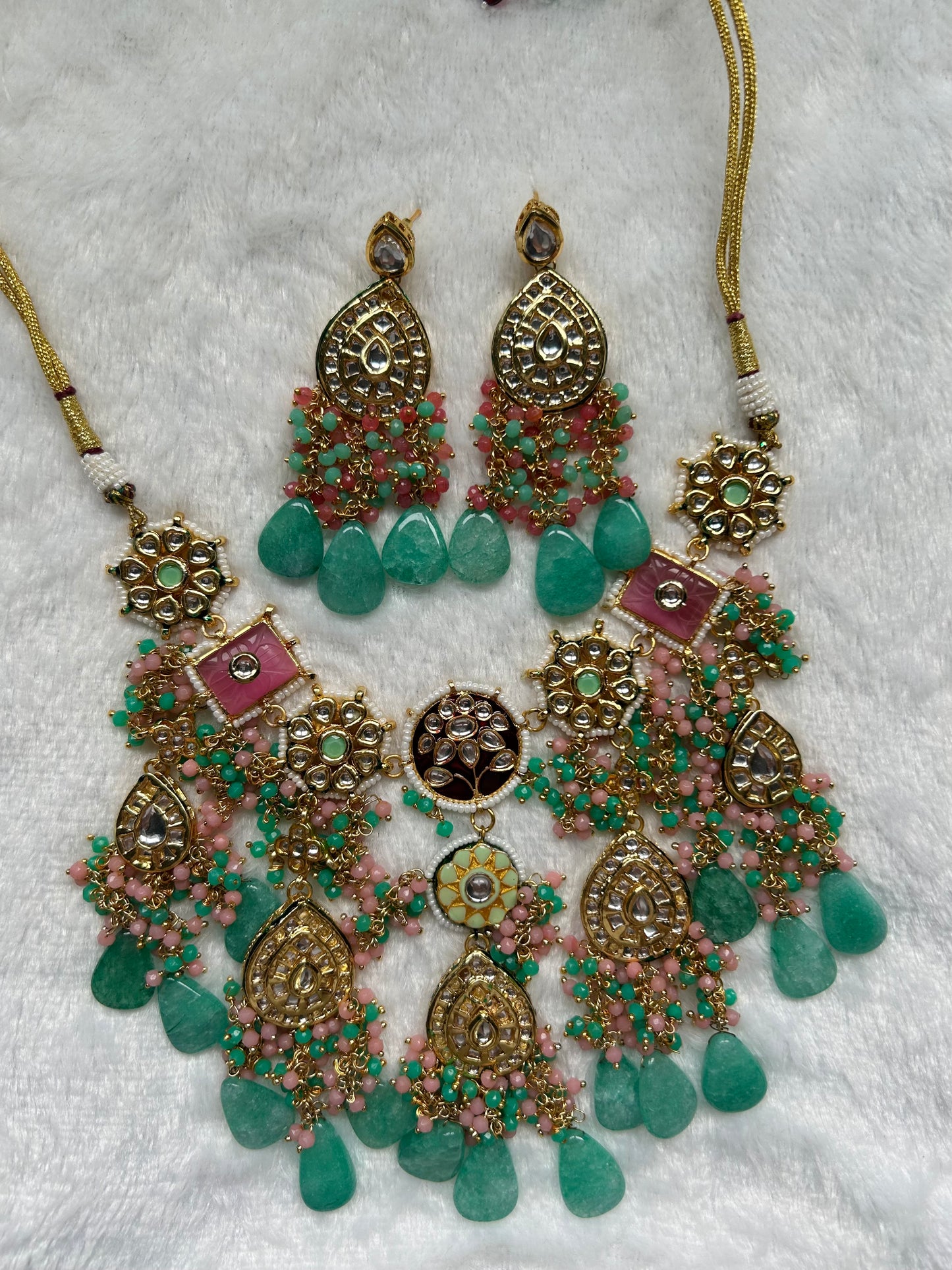 Blue & Pink Meenakari Choker Set