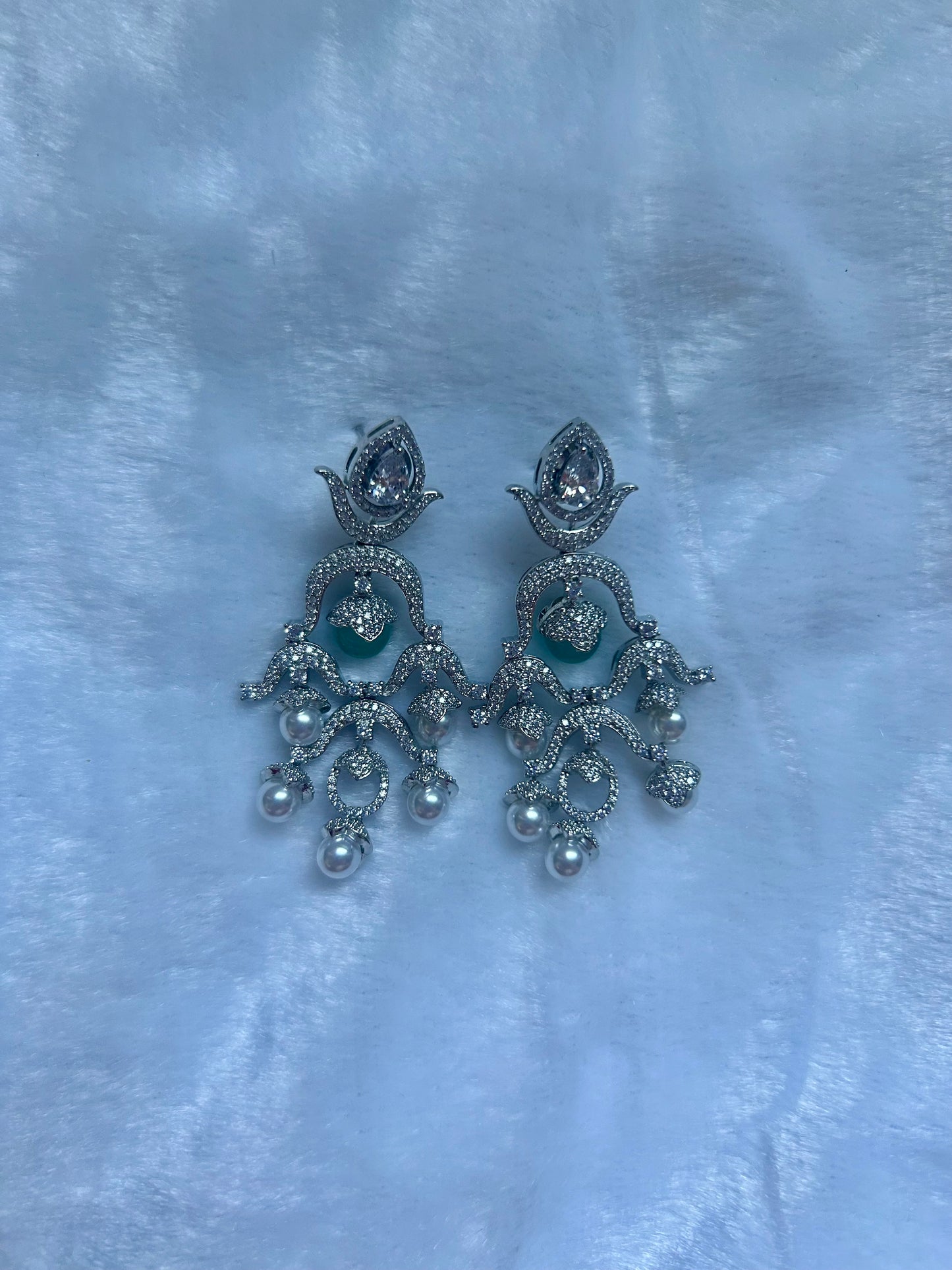 Sea Green AD Chandbali Earrings