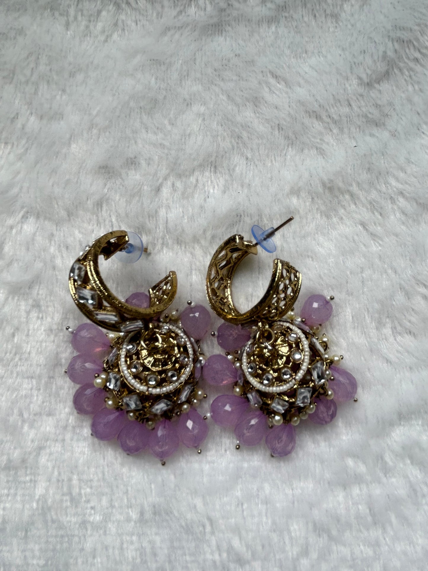 Purple Cuff Kundan Jhumka Earrings