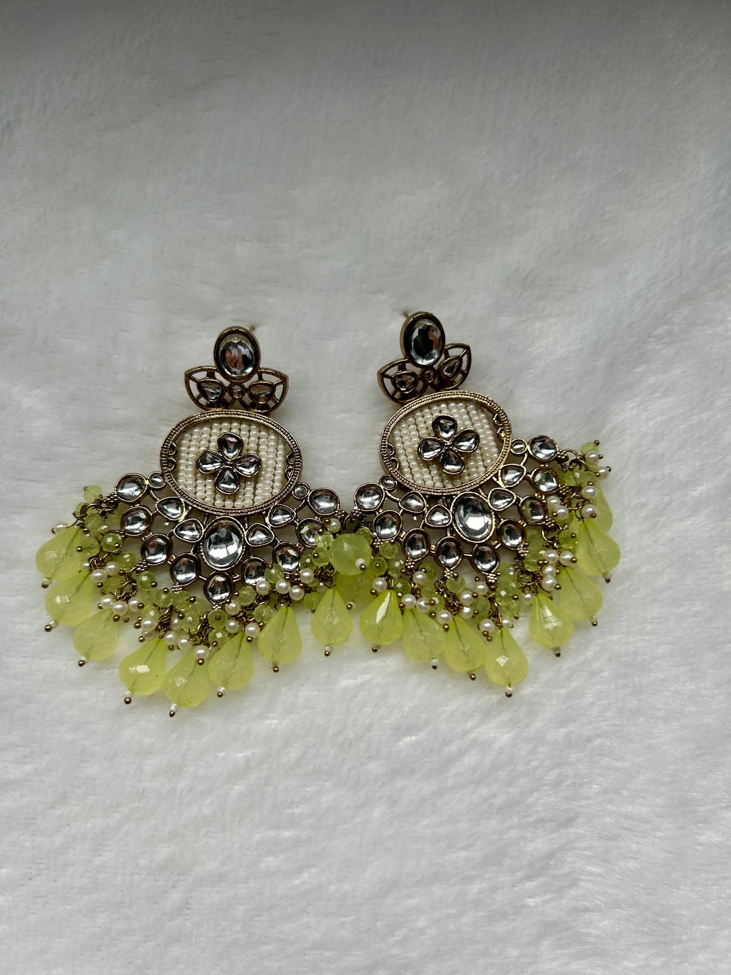 Light Green Beaded Kundan Earrings